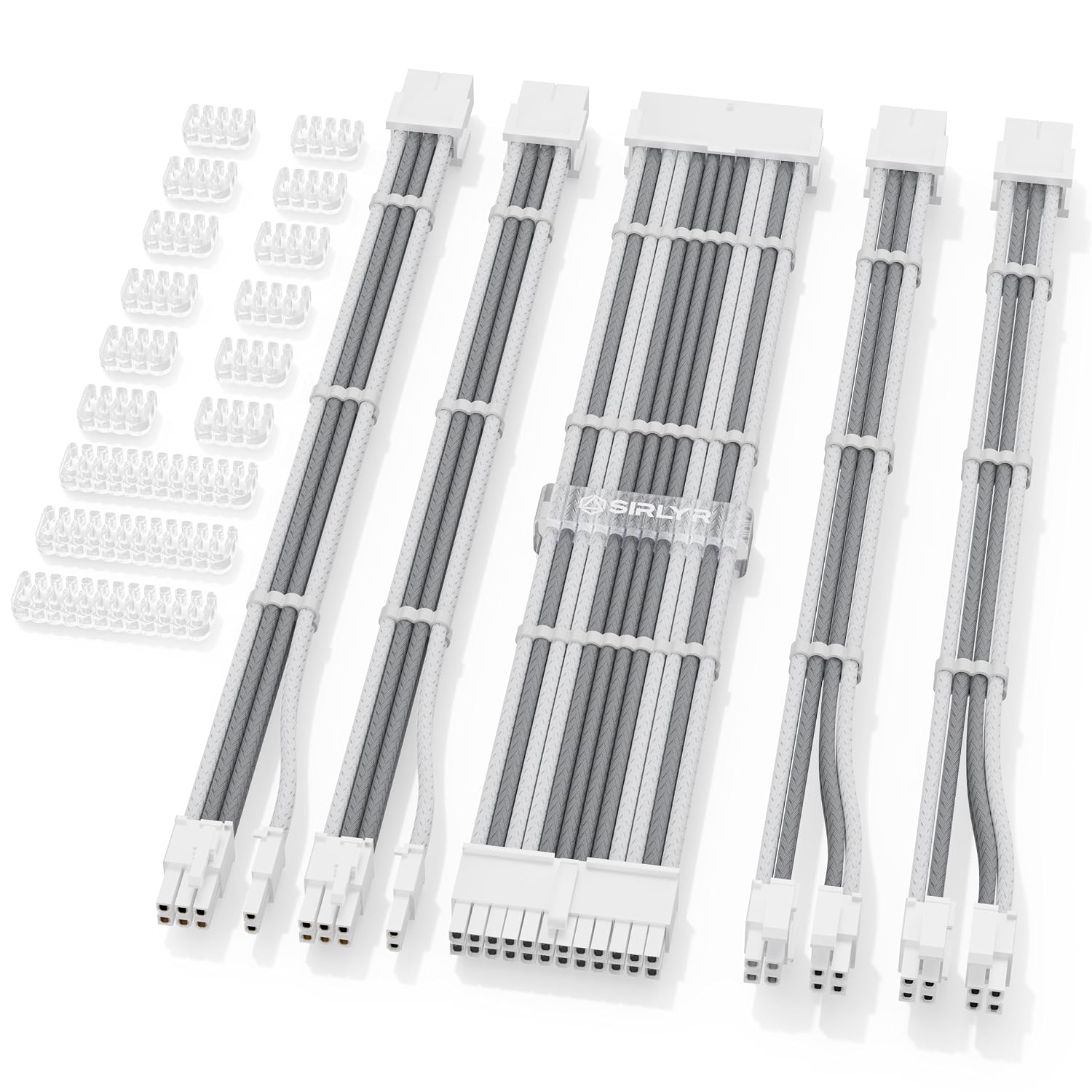 CABLES DE EXTENSIÓN PARA FUENTE DE PODER SIRLYR GRIS/BLANCO 24/8 PINES CON PEINES PREINSTALADOS - 1
