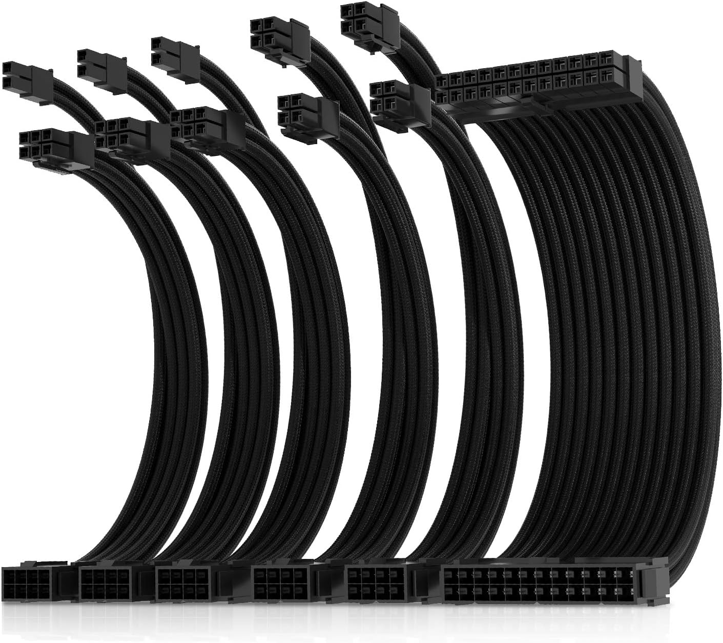 CABLE EXTENSOR PARA FUENTE DE PODER ASIAHORSE 16AWG KIT 1X24-PIN/2X8-PIN (4+4) M/B, 3X8-PIN (6+2) PCI-E 30CM NEGRO - 1
