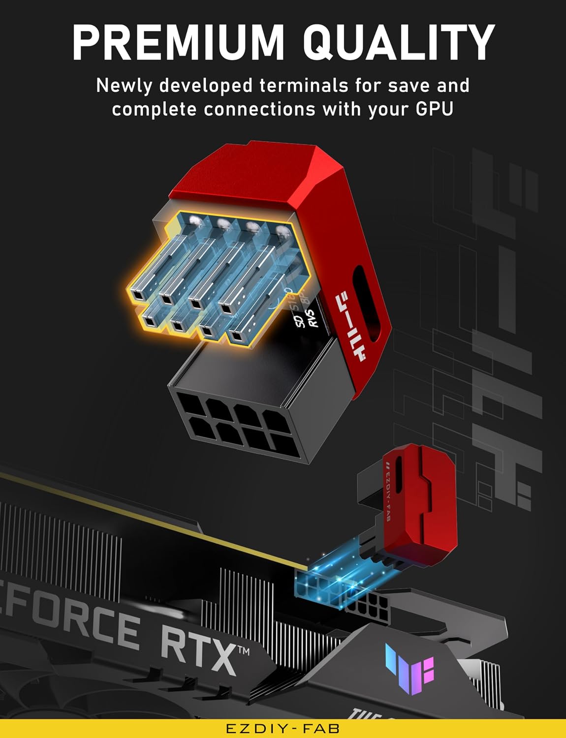 ADAPTADOR DE ENERGÍA PCIE 8-PIN EZDIY-FAB SHIELD SERIES ÁNGULO 180° ALUMINIO ROJO 2 UNIDADES - 5