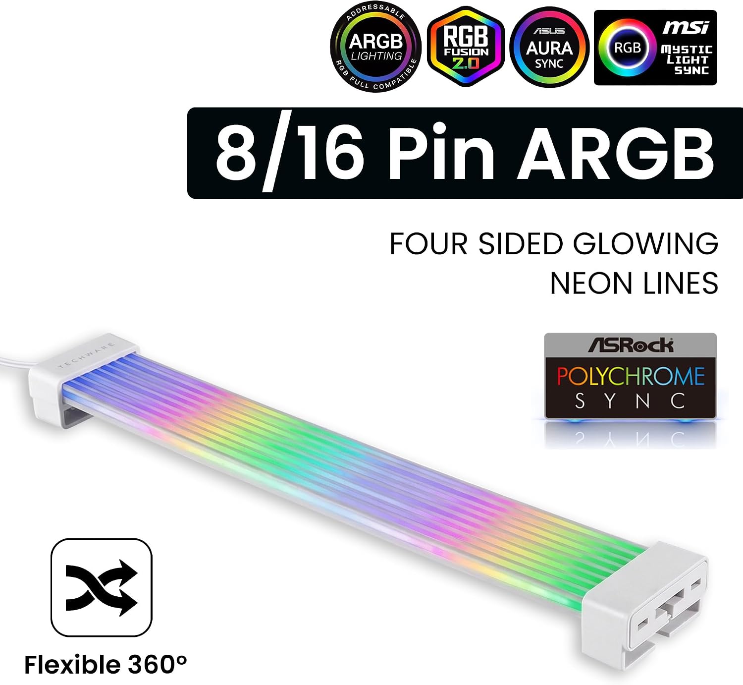 KIT DE ILUMINACIÓN RGB PARA CABLES TECWARE FLEX COMPATIBLE CON 2X8-PIN Y SATA DONGLE BLANCO - 2