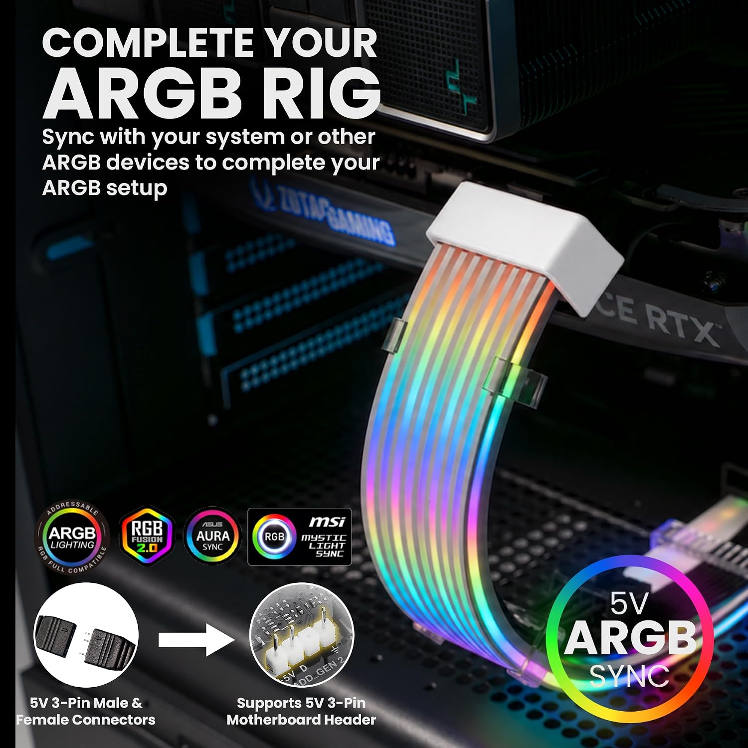 KIT DE ILUMINACIÓN RGB PARA CABLES TECWARE FLEX COMPATIBLE CON 2X8-PIN Y SATA DONGLE BLANCO - 5