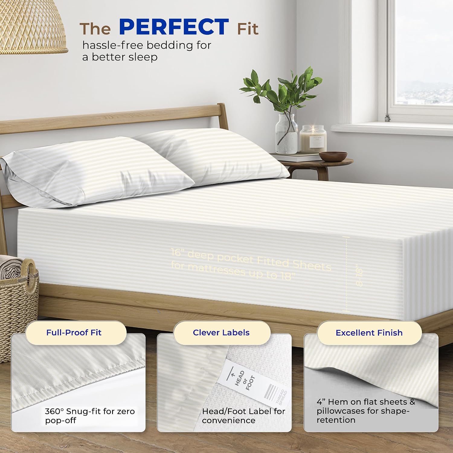 JUEGO DE SÁBANAS THREAD SPREAD EGYPTIAN COTTON KING SIZE 4 PIEZAS MARFIL CON BOLSILLO PROFUNDO 16' - 4