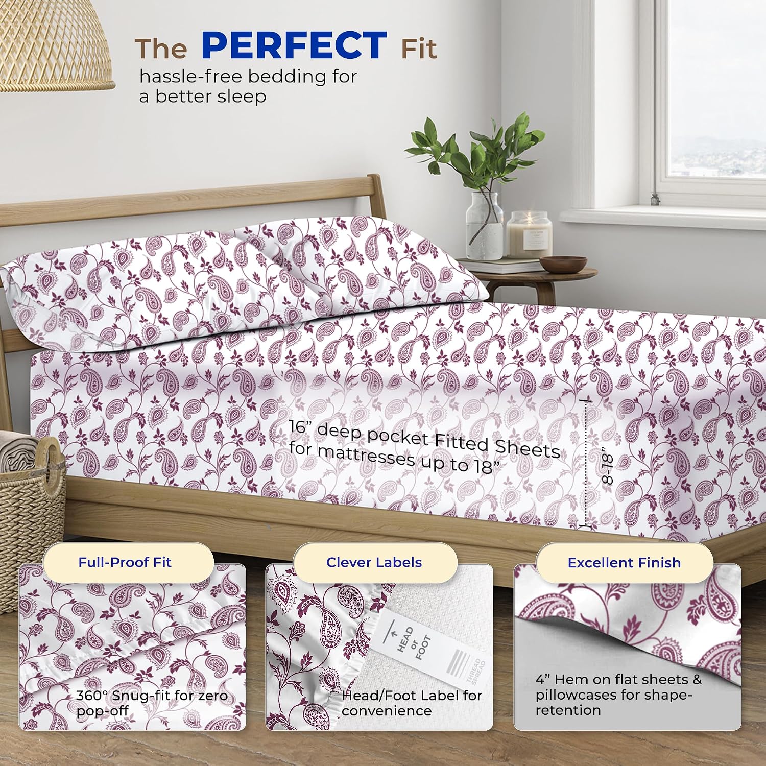 JUEGO DE SÁBANAS THREAD SPREAD EGYPTIAN COTTON KING SIZE 4 PIEZAS DISEÑO PAISLEY - 4
