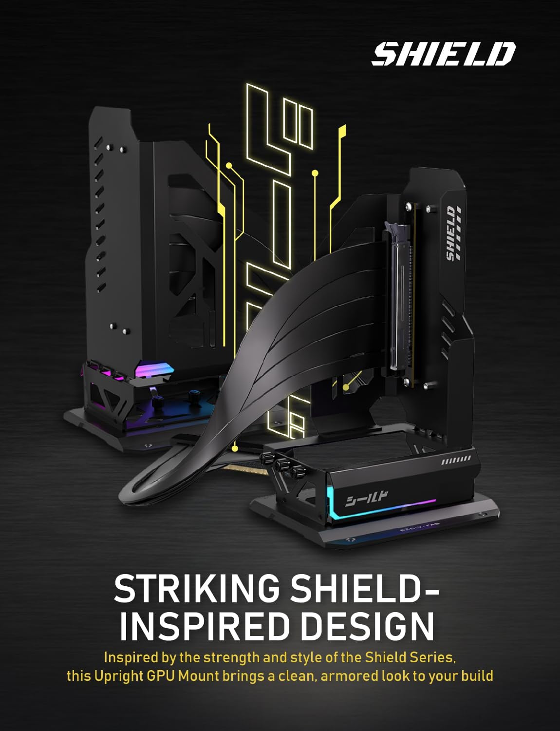 SOPORTE VERTICAL PARA GPU EZDIY-FAB SHIELD ARGB CON CABLE RISER PCIE 5.0 600MM NEGRO - 3