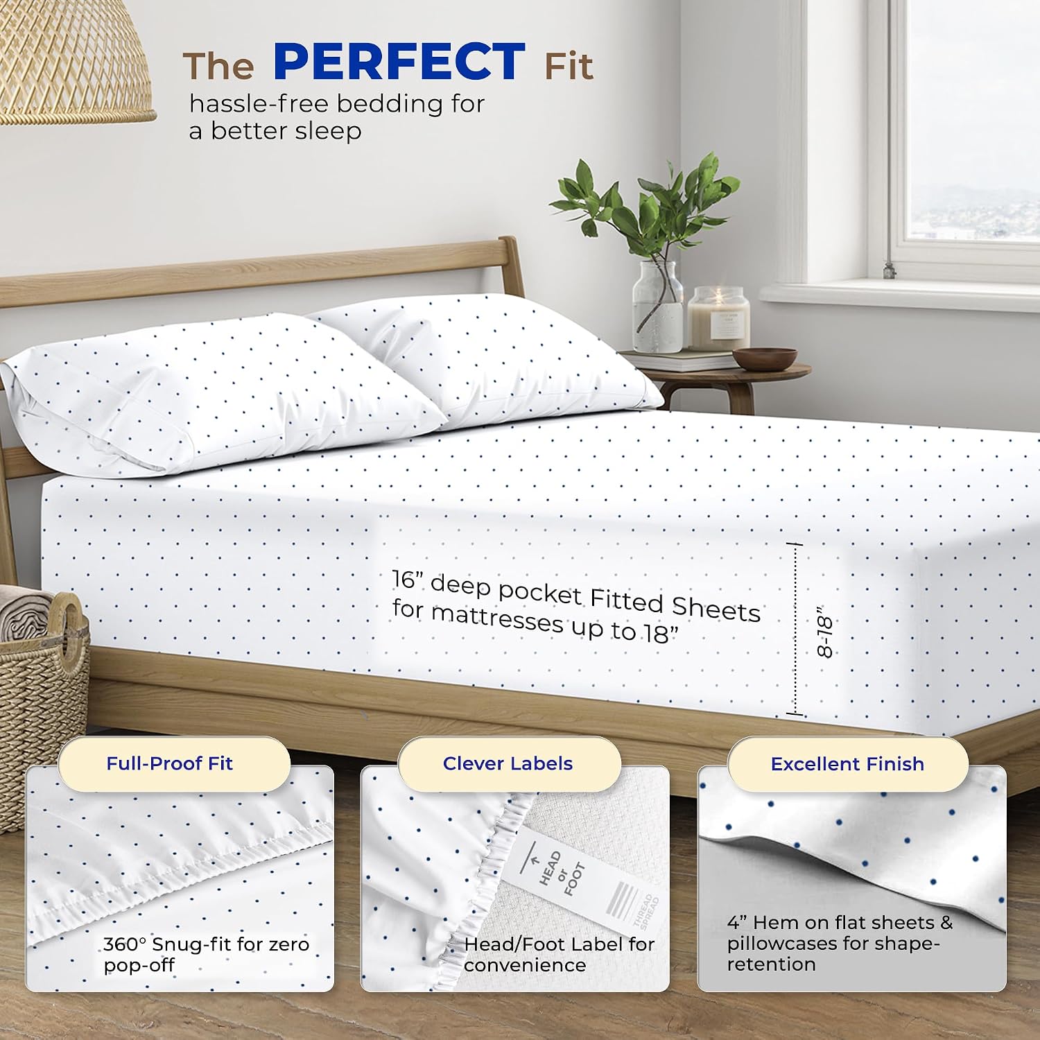 JUEGO DE SÁBANAS THREAD SPREAD EGYPTIAN COTTON KING SIZE 4 PIEZAS AZUL MARINO - 4