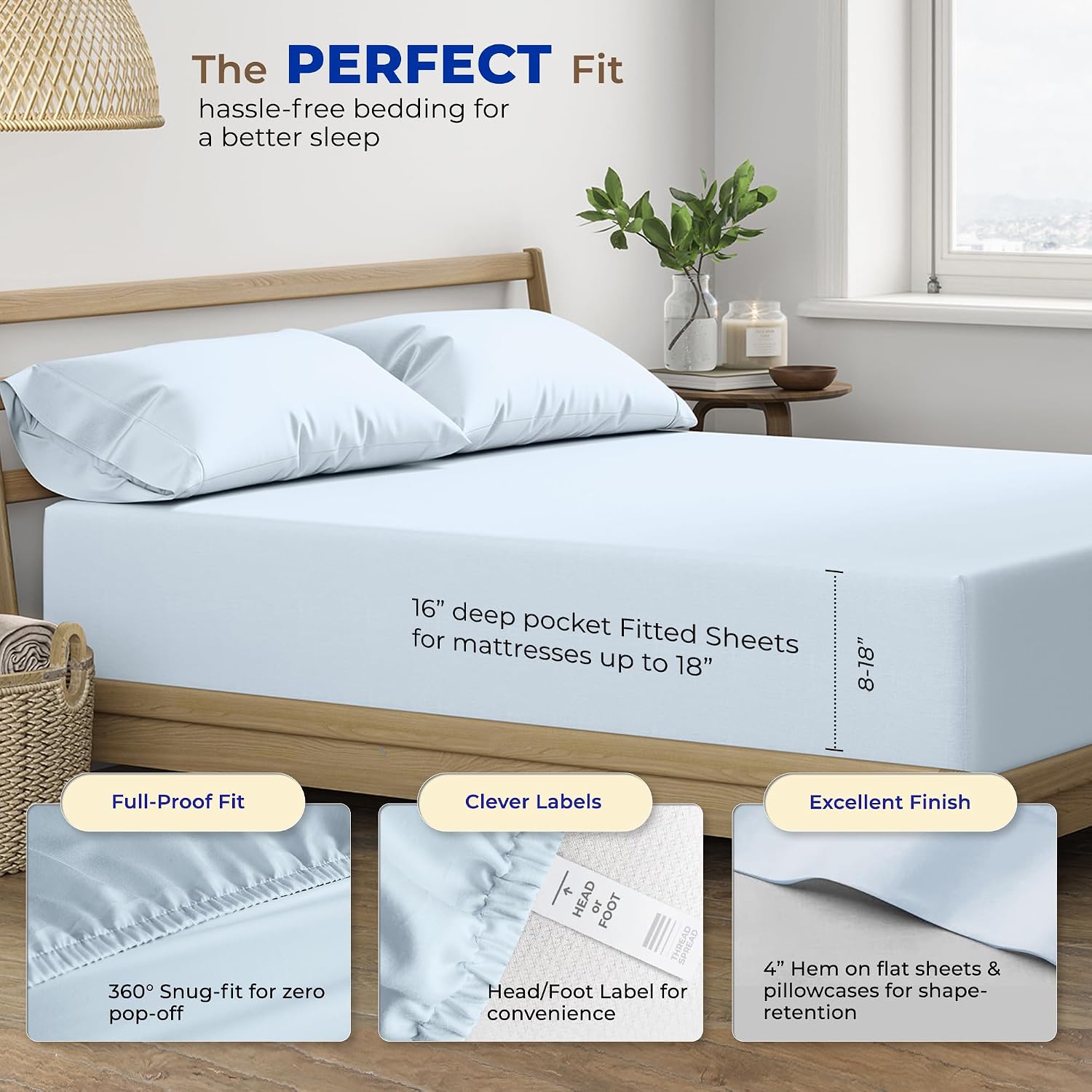 JUEGO DE SÁBANAS THREAD SPREAD EGYPTIAN COTTON KING SIZE 4 PIEZAS AZUL CLARO - 4
