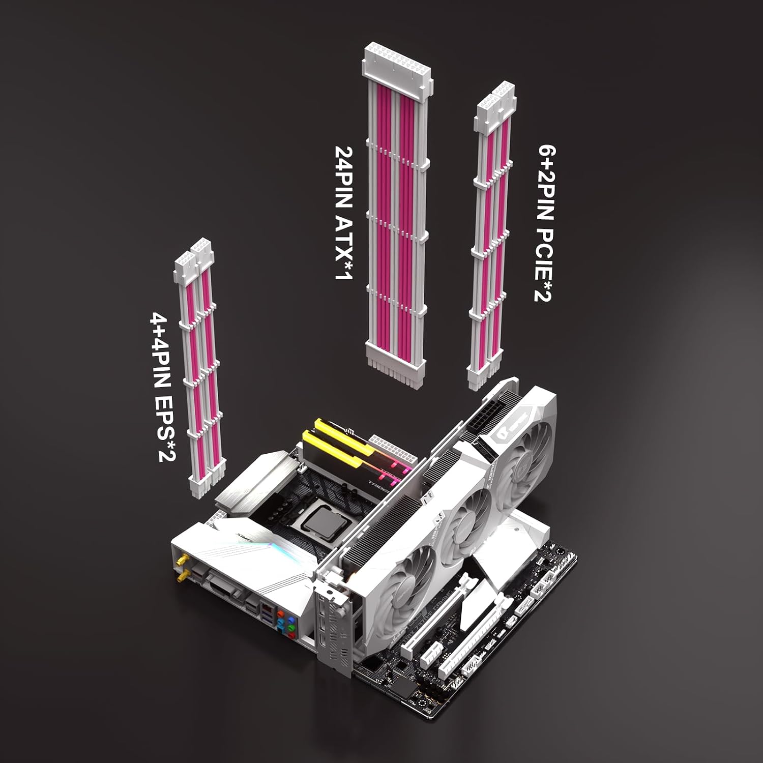 KIT DE EXTENSIÓN DE FUENTE DE PODER SIRLYR 5 PIEZAS ROSA/BLANCO - 5