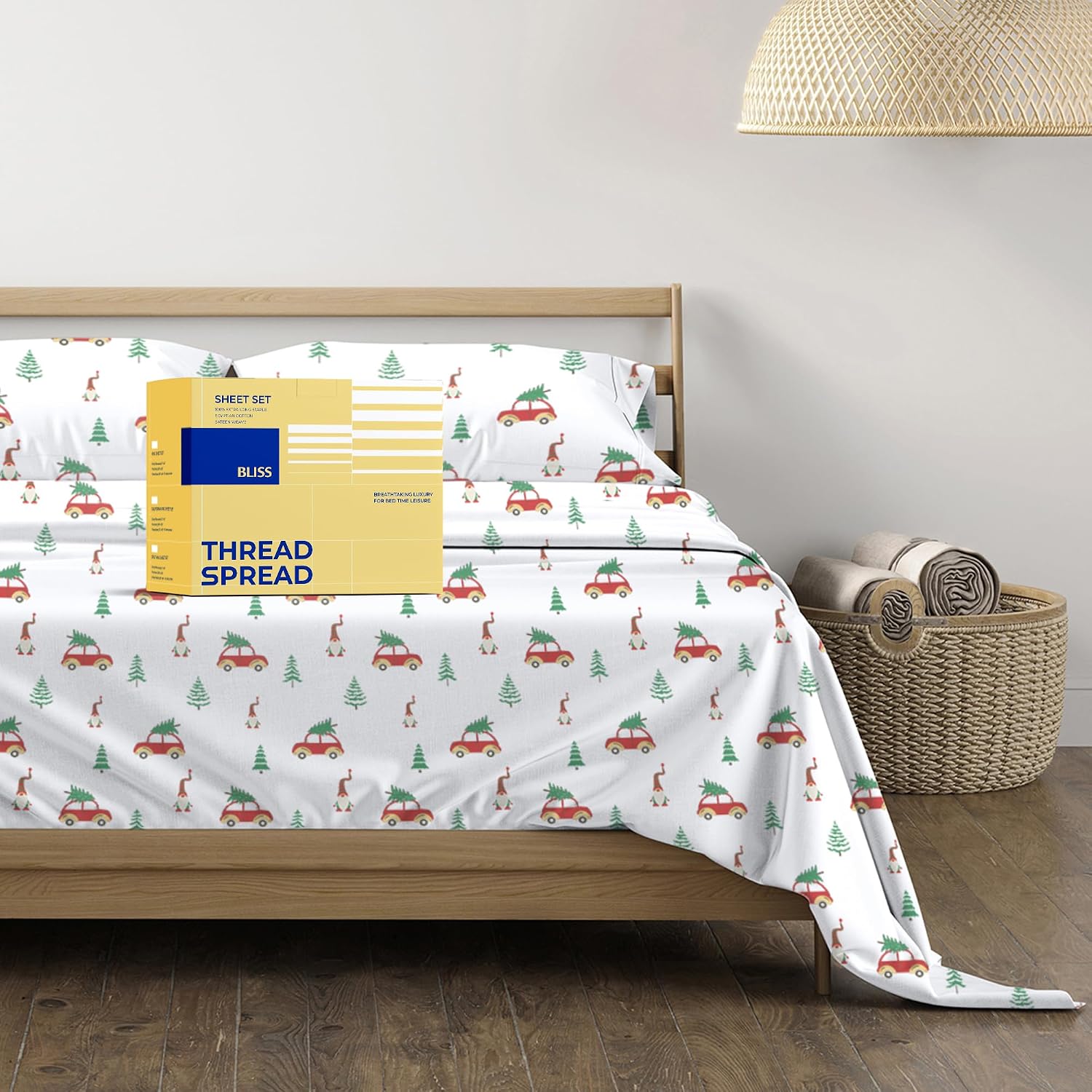 JUEGO DE SÁBANAS THREAD SPREAD 100% ALGODÓN EGIPCIO CALIFORNIA KING 4 PIEZAS FESTIVE JOY - 1