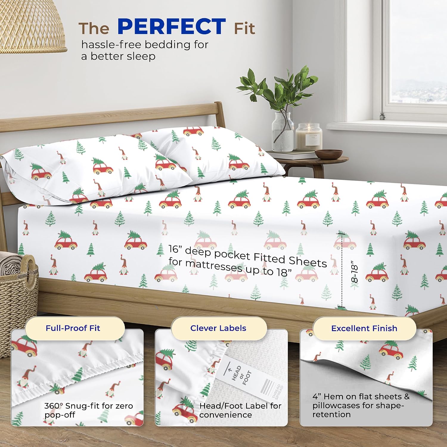 JUEGO DE SÁBANAS THREAD SPREAD 100% ALGODÓN EGIPCIO CALIFORNIA KING 4 PIEZAS FESTIVE JOY - 4