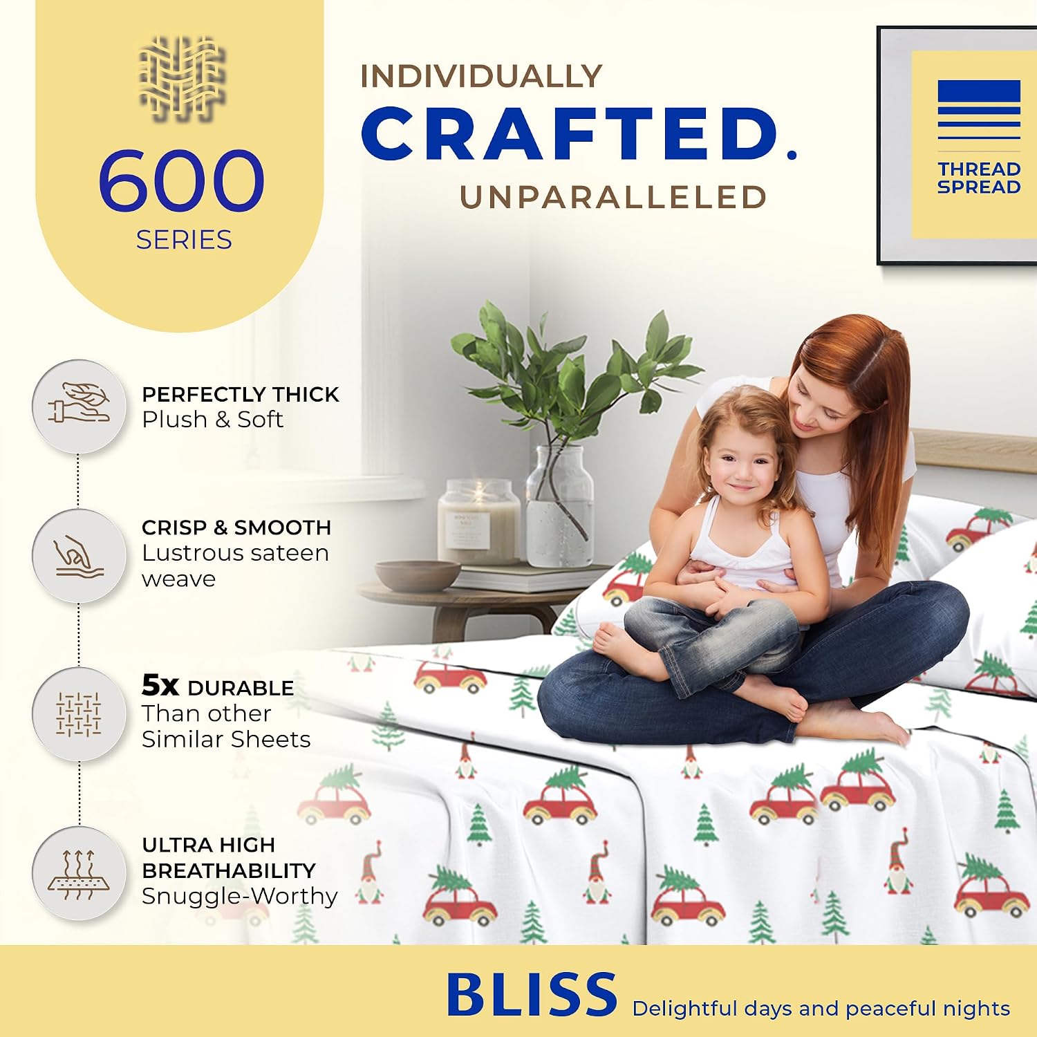 JUEGO DE SÁBANAS THREAD SPREAD 100% ALGODÓN EGIPCIO CALIFORNIA KING 4 PIEZAS FESTIVE JOY - 5