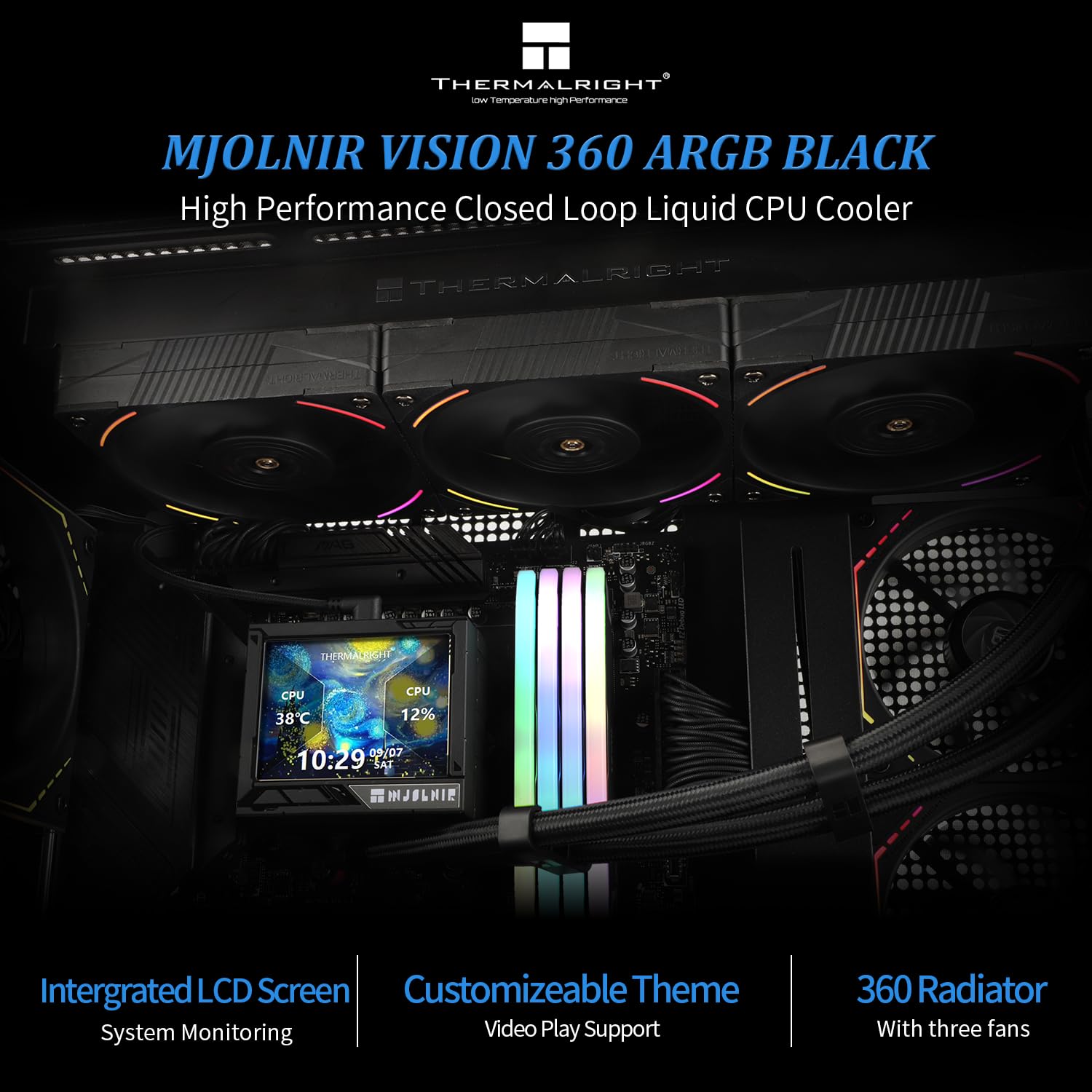 ENFRIADOR LÍQUIDO PARA CPU THERMALRIGHT MJOLNIR VISION 360 ARGB CON PANTALLA LCD 3.5 PULGADAS - 2