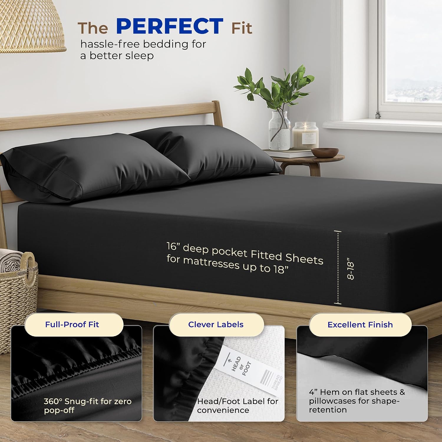 JUEGO DE SÁBANAS THREAD SPREAD EGYPTIAN COTTON KING SIZE 4 PIEZAS NEGRO - 4