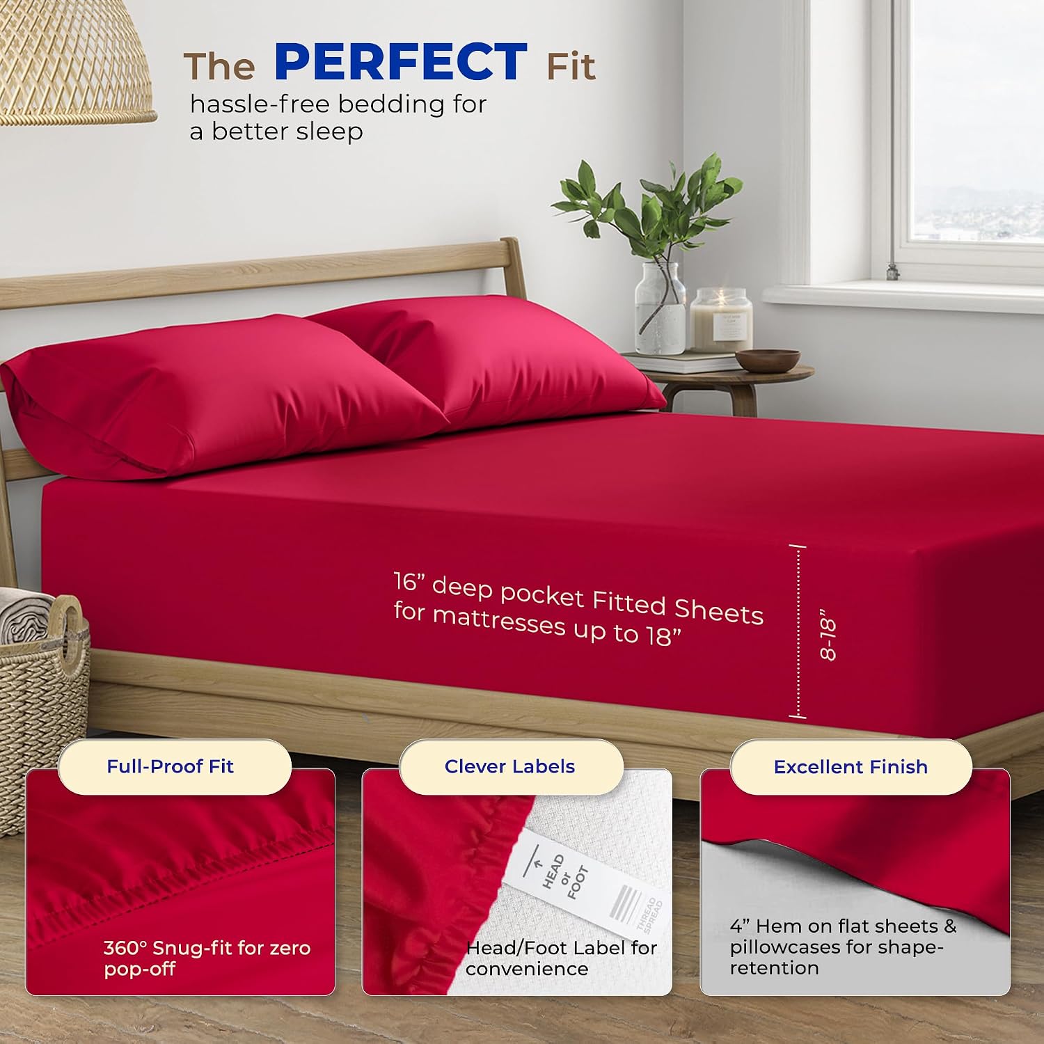 JUEGO DE SÁBANAS THREAD SPREAD EGYPTIAN COTTON KING SIZE 4 PIEZAS ROJO - 4
