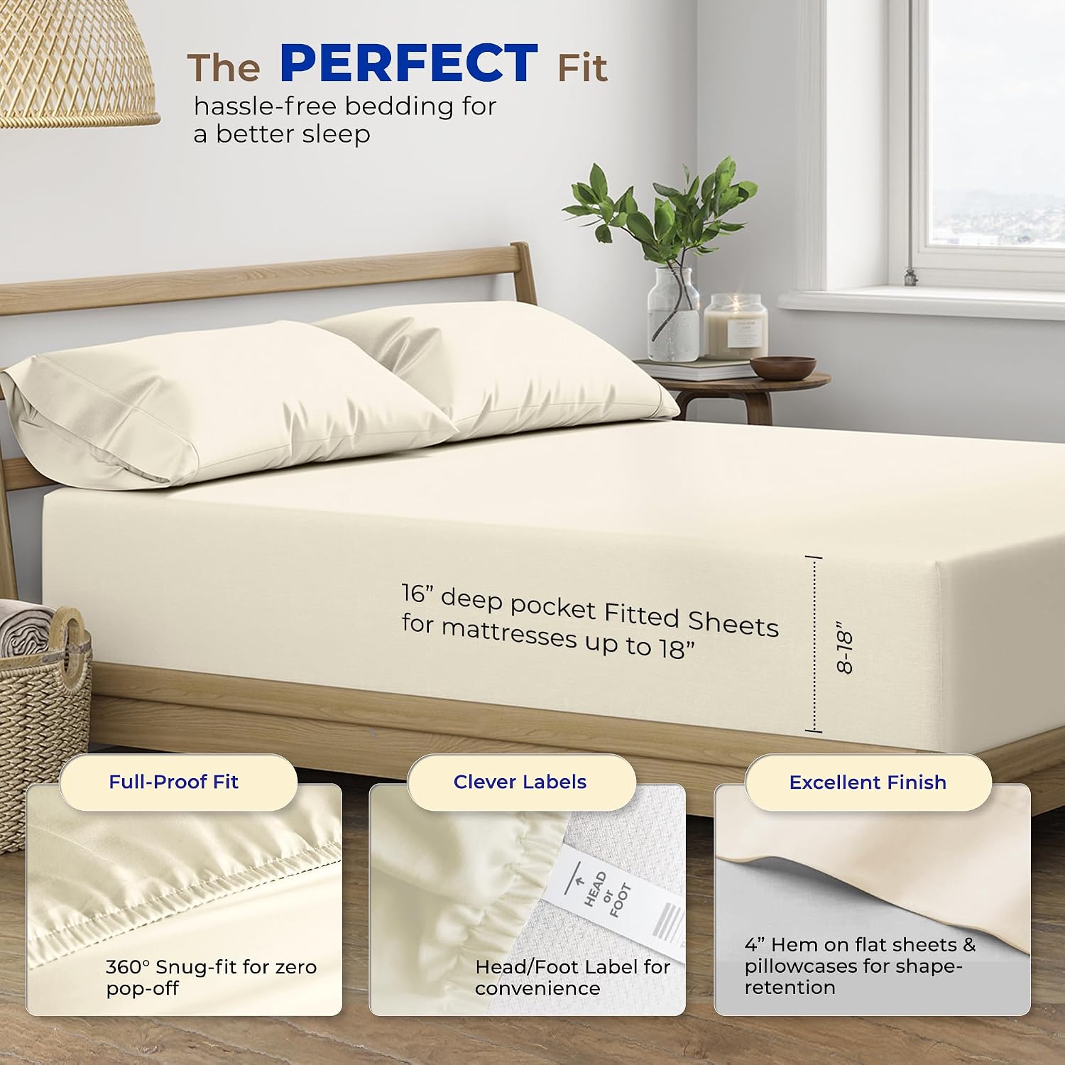 JUEGO DE SÁBANAS THREAD SPREAD EGYPTIAN COTTON KING SIZE 4 PIEZAS MARFIL - 4