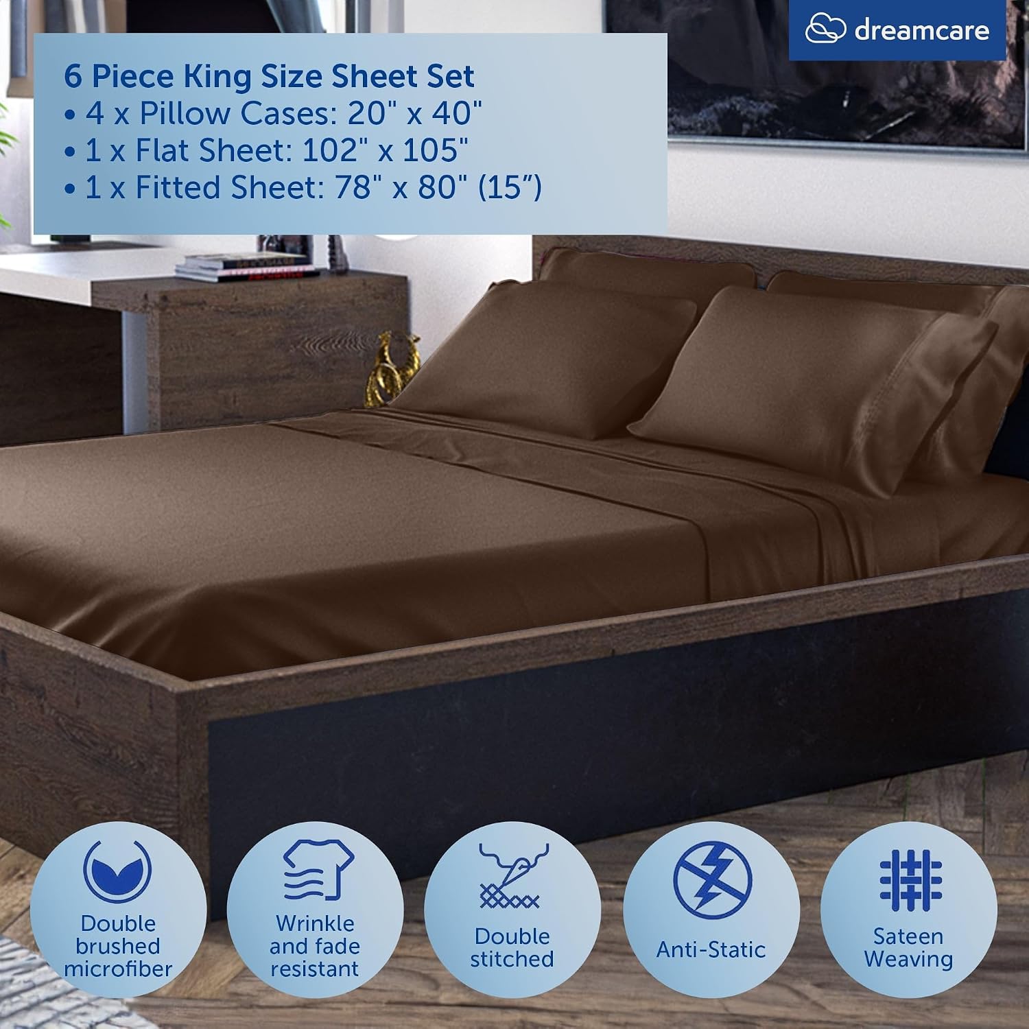 JUEGO DE SÁBANAS KING DREAMCARE 6 PIEZAS MICROFIBRA - 3