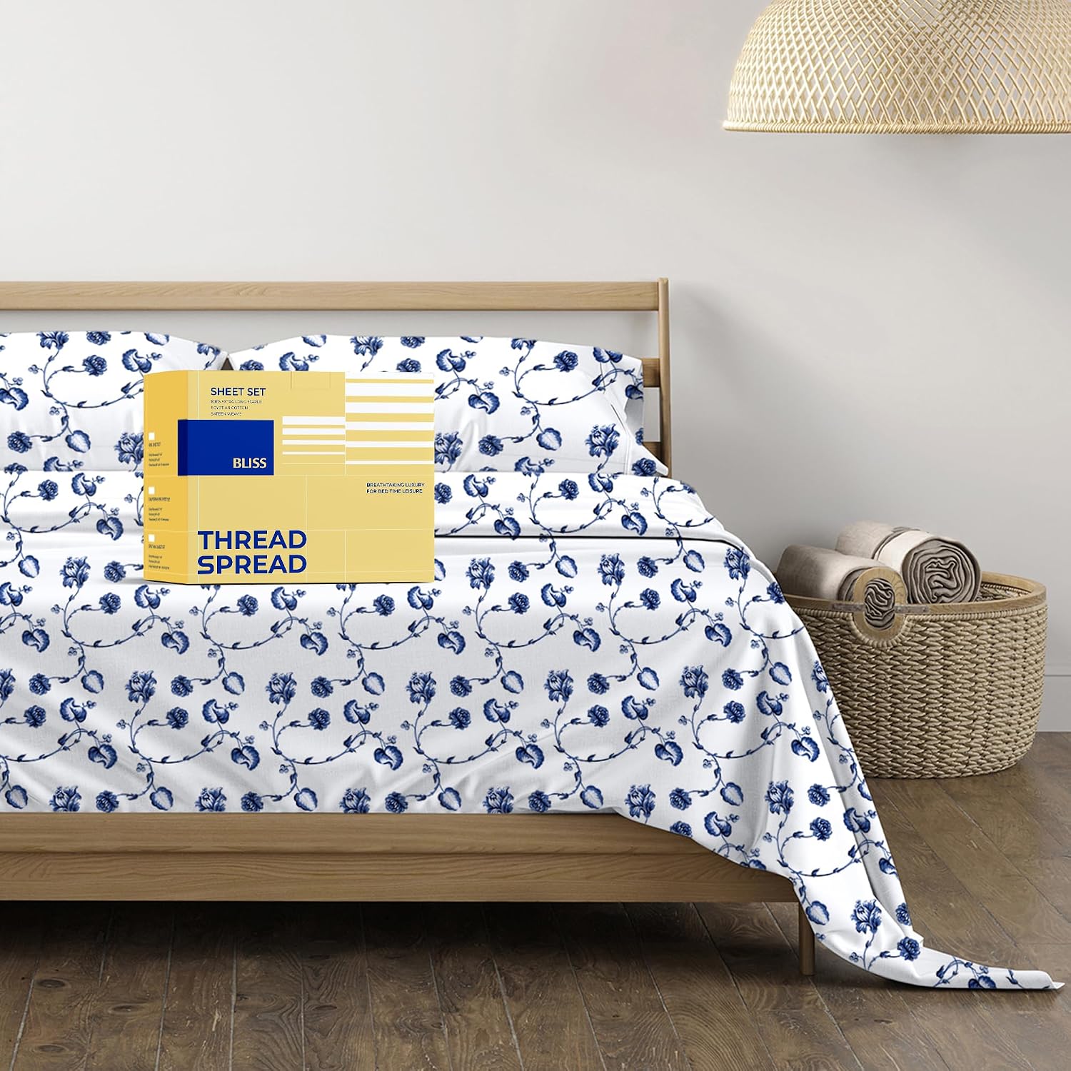 JUEGO DE SÁBANAS THREAD SPREAD EGYPTIAN COTTON QUEEN 4 PIEZAS AZUL FLORAL - 1