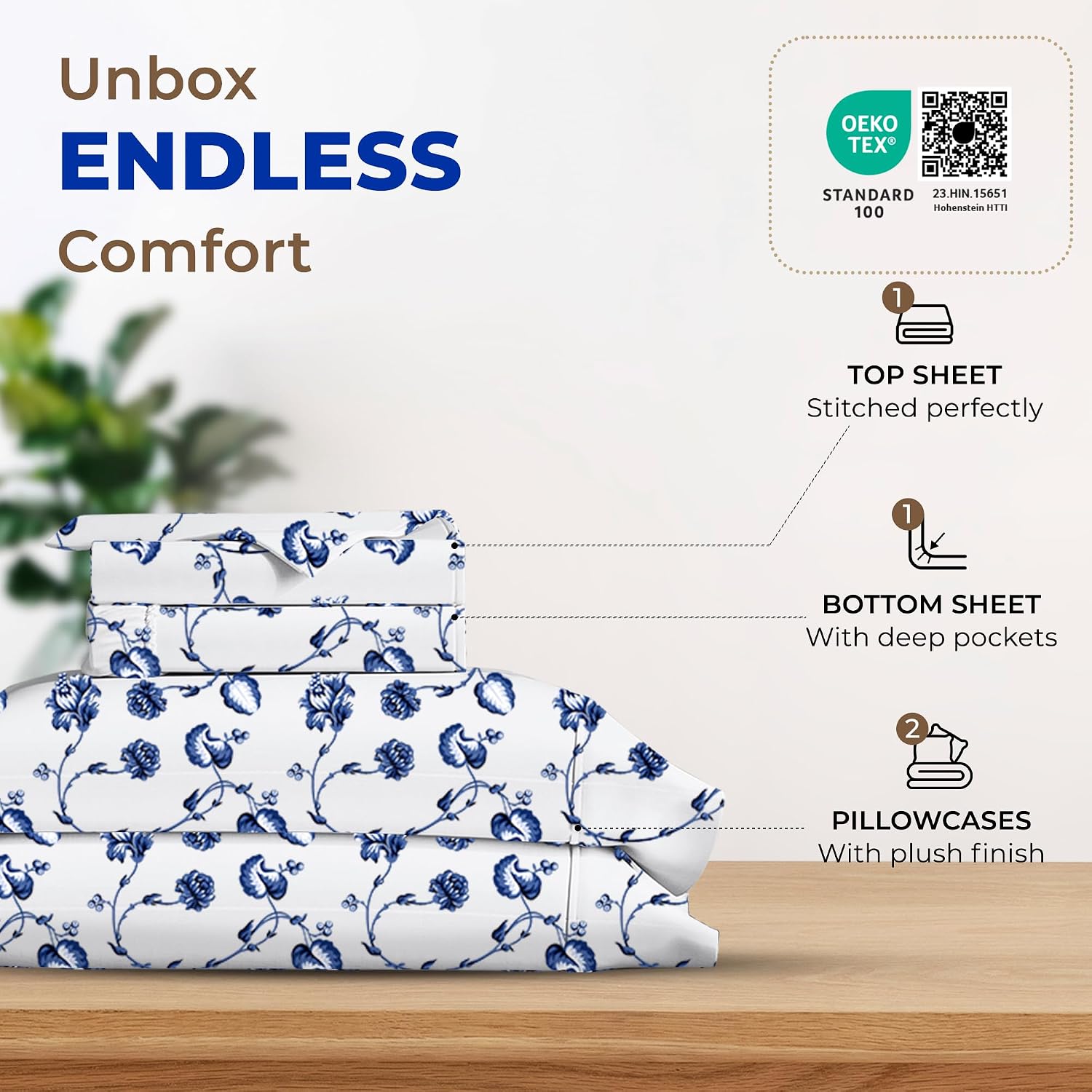 JUEGO DE SÁBANAS THREAD SPREAD EGYPTIAN COTTON QUEEN 4 PIEZAS AZUL FLORAL - 3