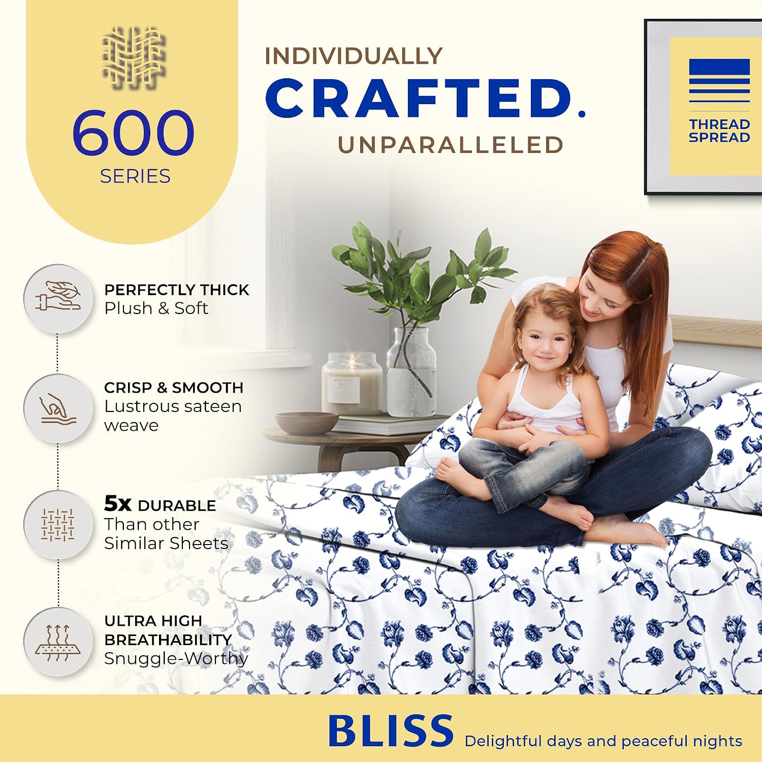 JUEGO DE SÁBANAS THREAD SPREAD EGYPTIAN COTTON QUEEN 4 PIEZAS AZUL FLORAL - 5