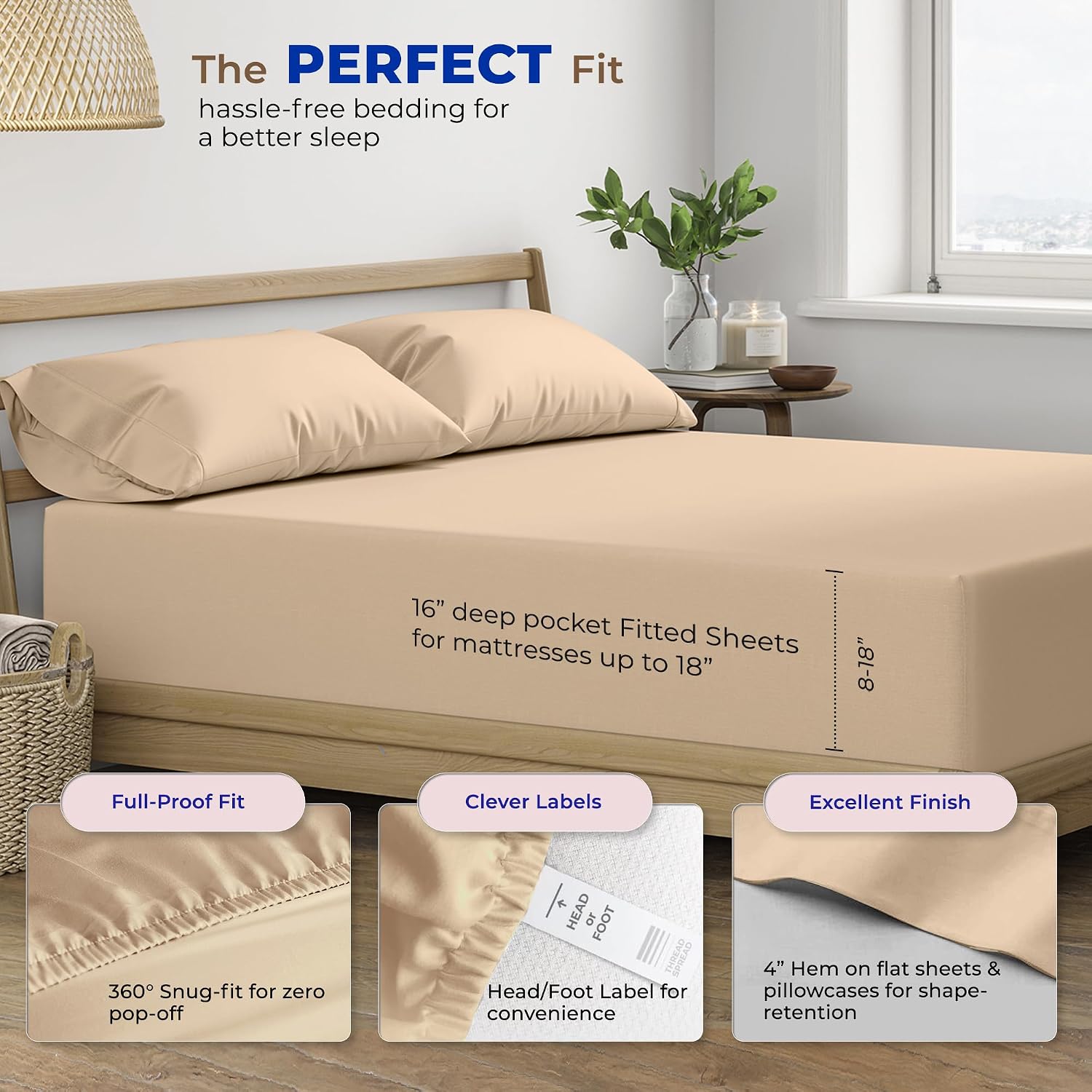 JUEGO DE SÁBANAS THREAD SPREAD EGYPTIAN COTTON KING SIZE 4 PIEZAS TAUPE - 4