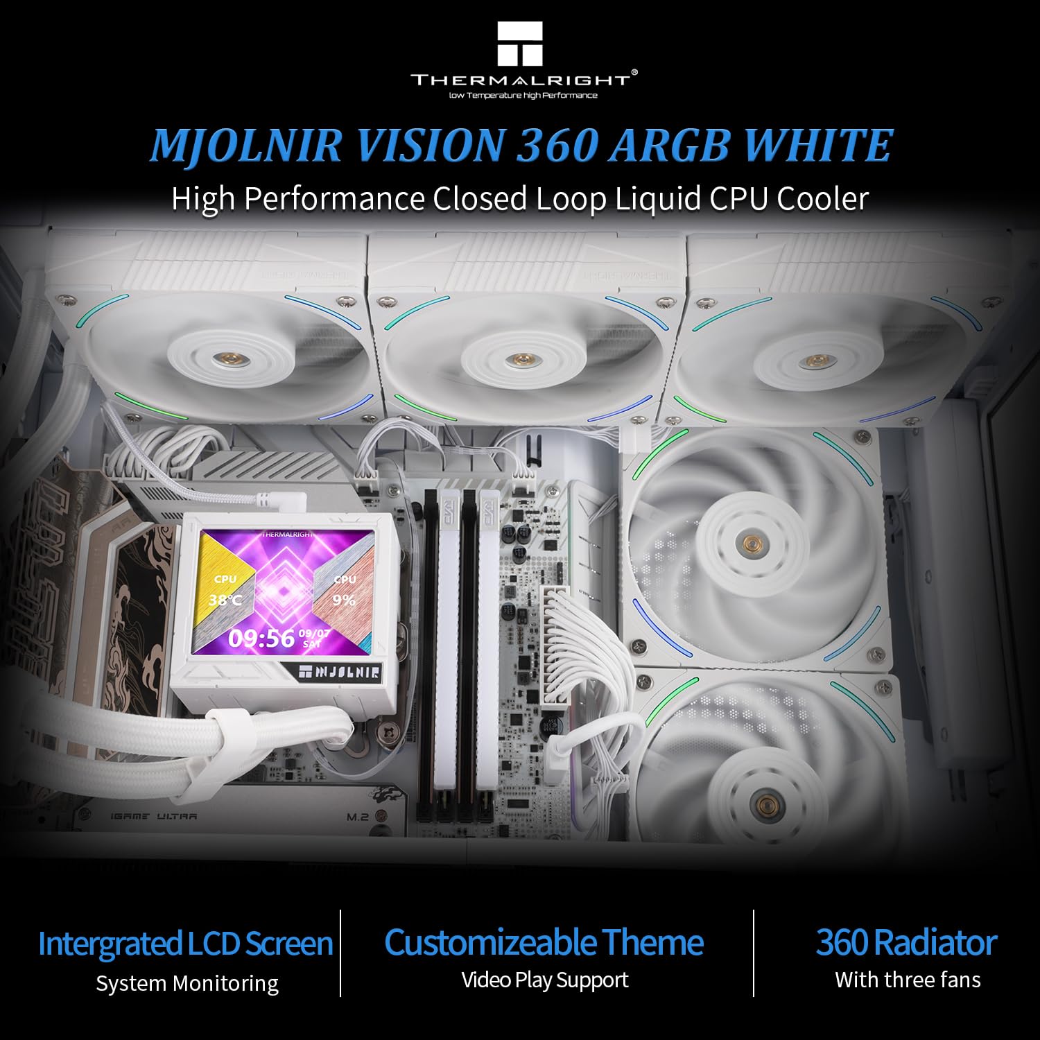 ENFRIADOR LÍQUIDO PARA CPU THERMALRIGHT MJOLNIR VISION 360 ARGB BLANCO CON PANTALLA LCD IPS 3.5 PULGADAS - 2