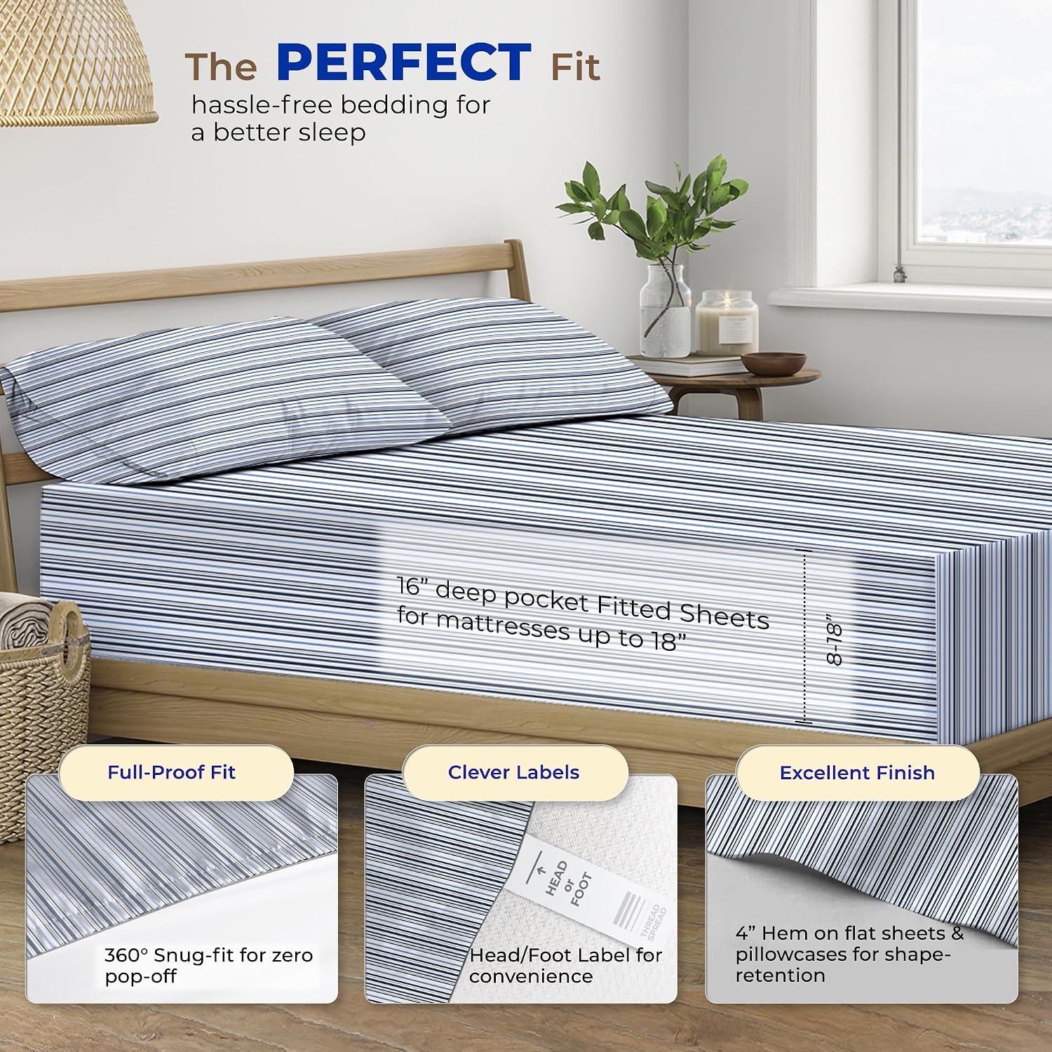 JUEGO DE SÁBANAS THREAD SPREAD EGYPTIAN COTTON KING SIZE 4 PIEZAS AZUL OSCURO - 4