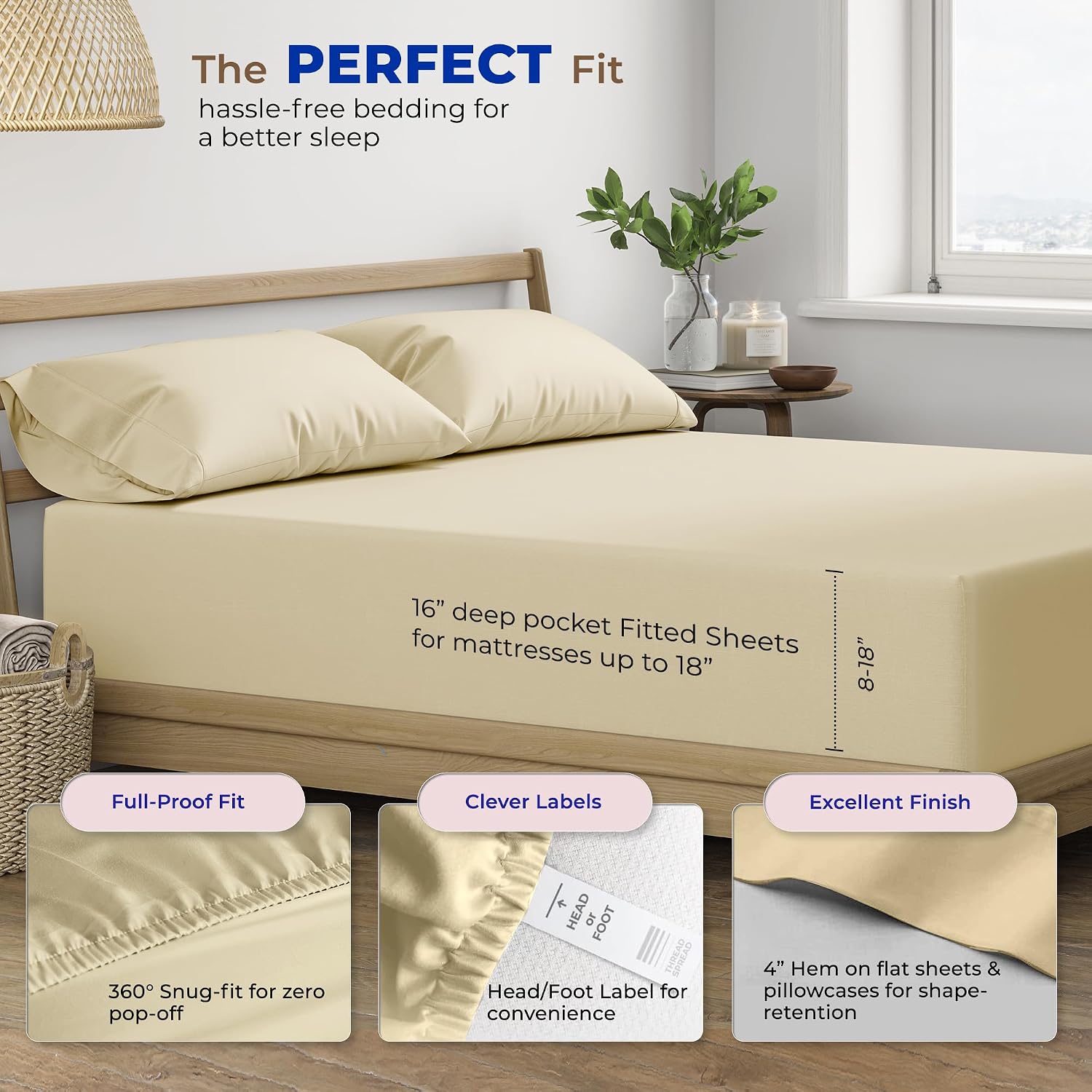 JUEGO DE SÁBANAS THREAD SPREAD EGYPTIAN COTTON KING SIZE 4 PIEZAS SAND - 4