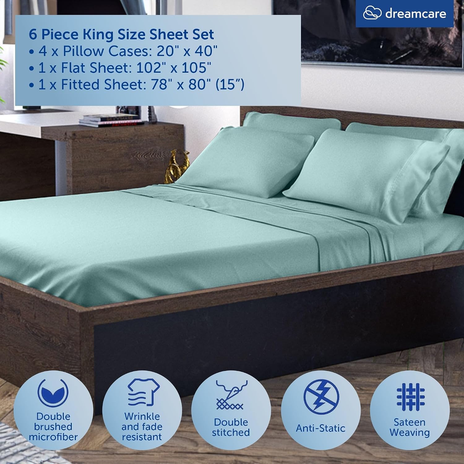 JUEGO DE SÁBANAS KING SIZE DREAMCARE 6 PIEZAS MICROFIBRA - 3