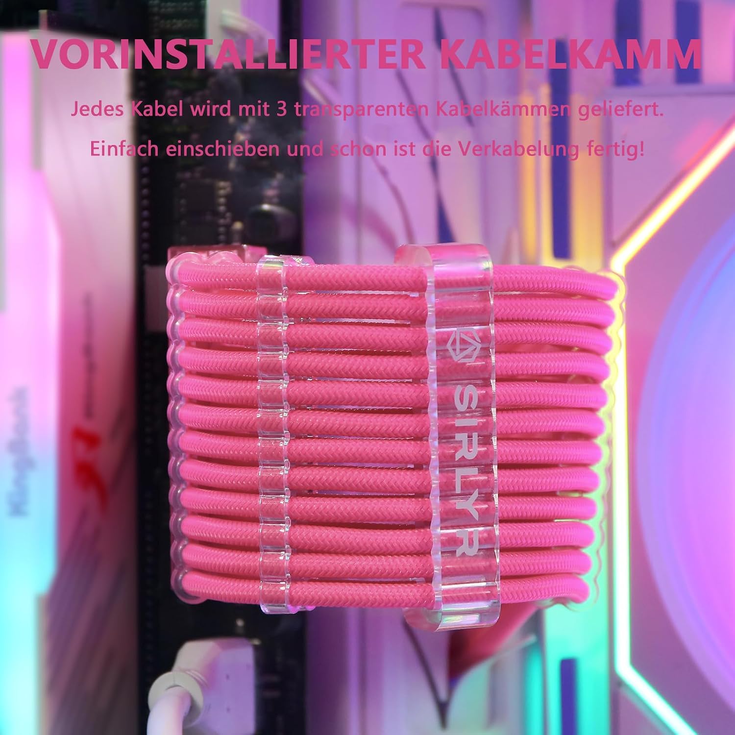 KIT DE EXTENSIÓN DE CABLES PSU SIRLYR PINK 24PIN/8PIN EPS/GPU 4 PIEZAS - 2