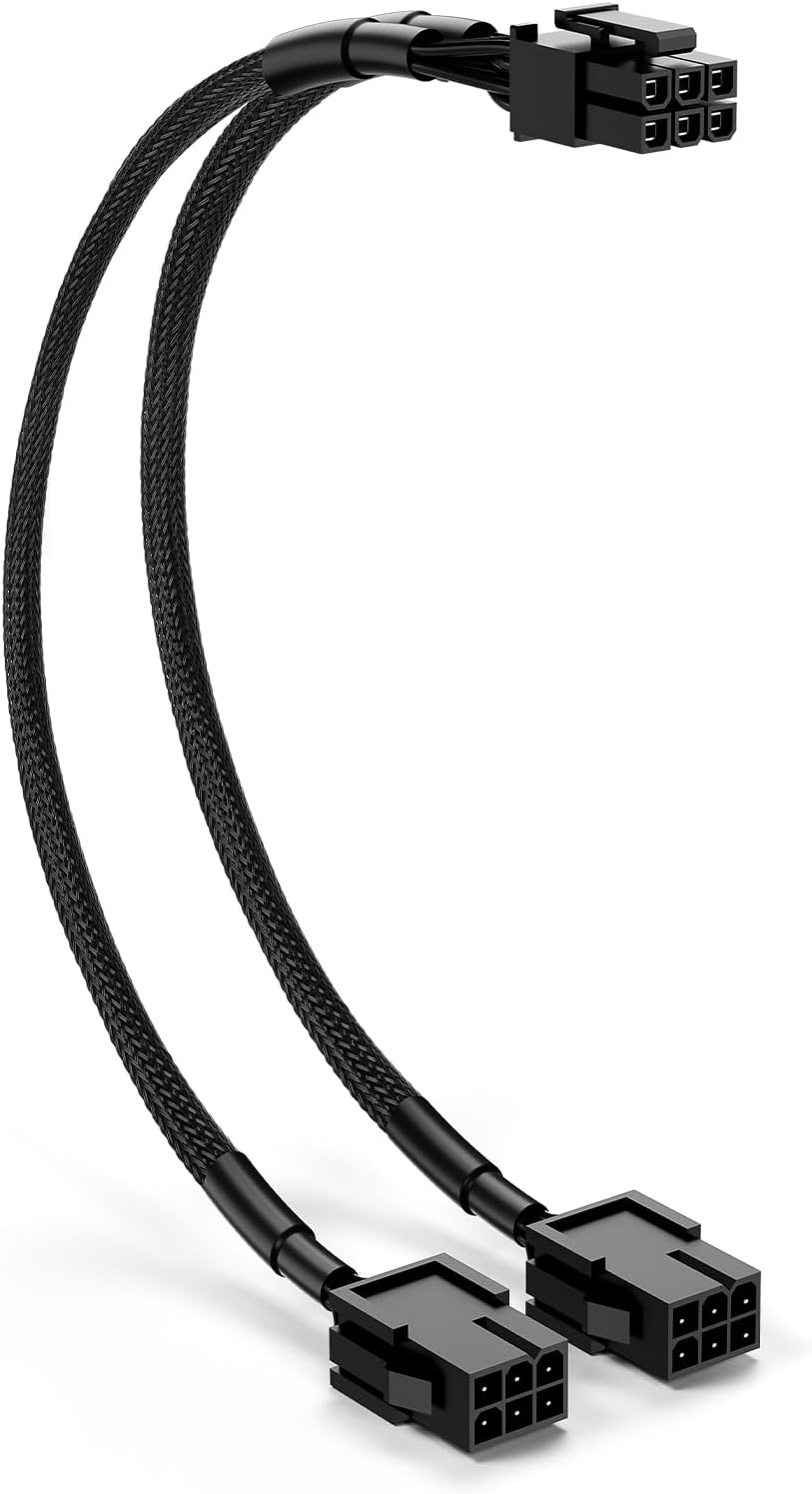 CABLE ADAPTADOR DE PODER PCIE JYD DUAL 6 PIN HEMBRA A 6 PIN MACHO 23 CM - 1