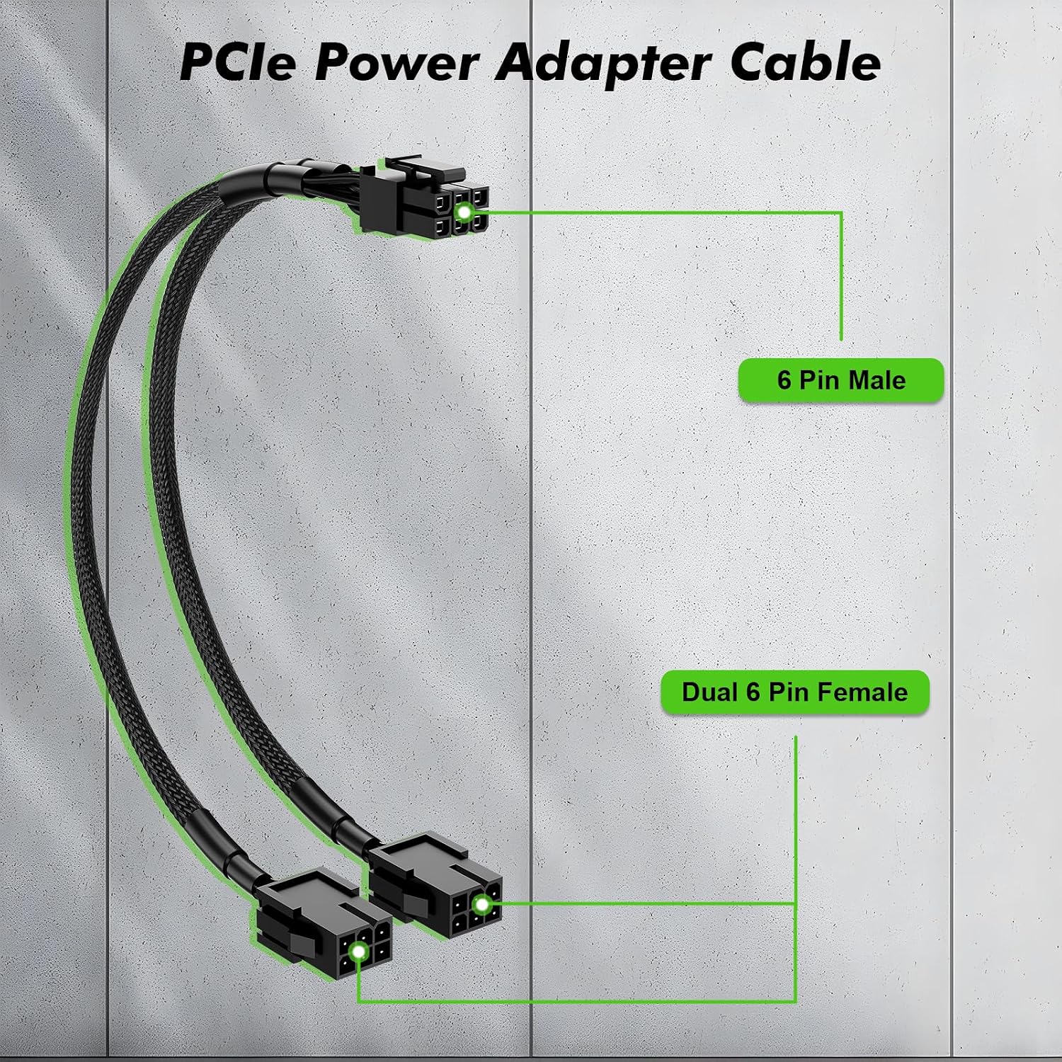CABLE ADAPTADOR DE PODER PCIE JYD DUAL 6 PIN HEMBRA A 6 PIN MACHO 23 CM - 2