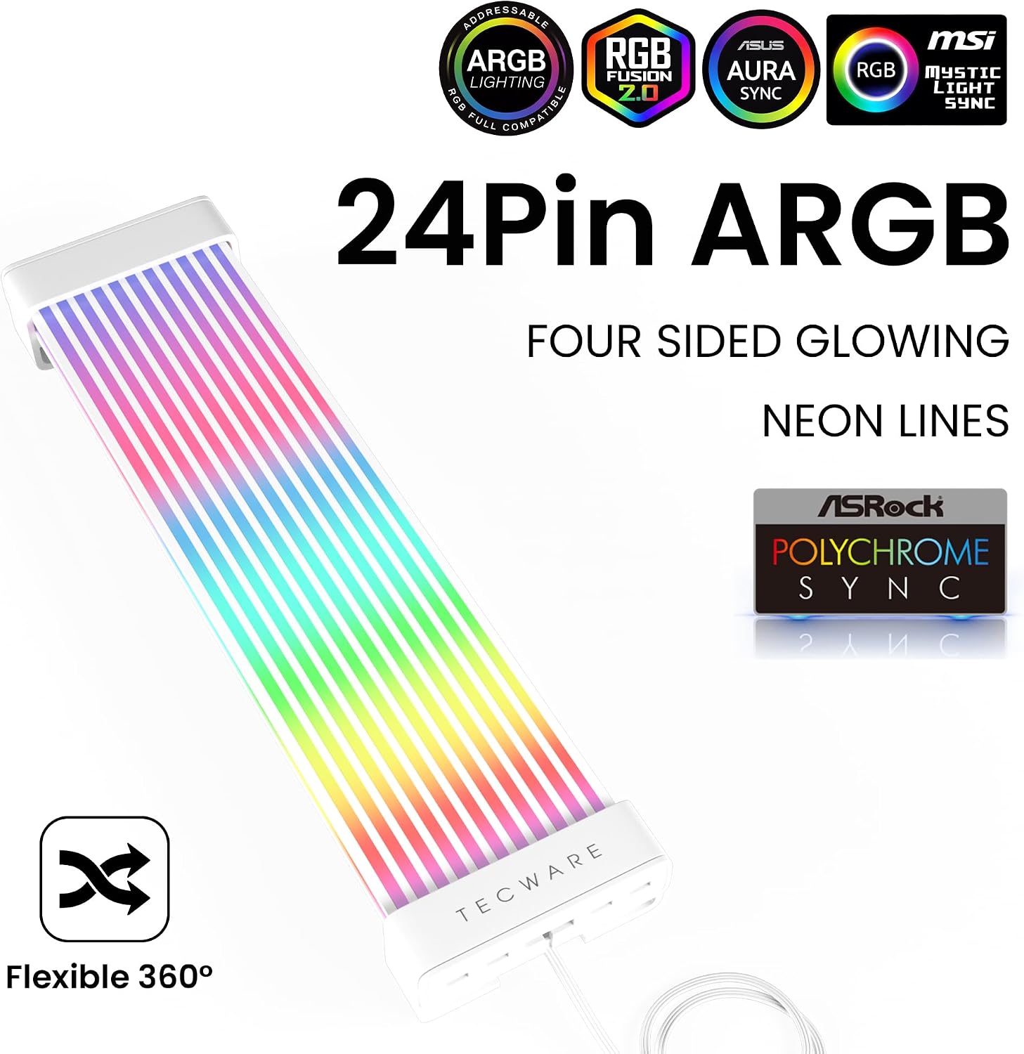 KIT DE CUBIERTAS PARA CABLES TECWARE FLEX RGB COMPATIBLE CON MOTHERBOARD 24 PINES Y GPU 8/16 PINES BLANCO - 2