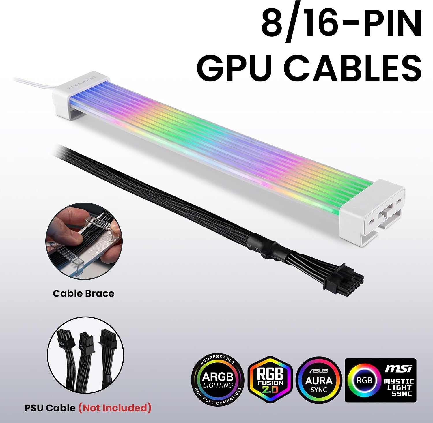 KIT DE CUBIERTAS PARA CABLES TECWARE FLEX RGB COMPATIBLE CON MOTHERBOARD 24 PINES Y GPU 8/16 PINES BLANCO - 3