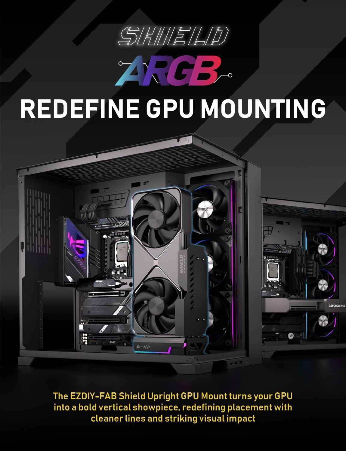 SOPORTE VERTICAL PARA GPU EZDIY-FAB SHIELD ARGB CON CABLE RISER PCIE 5.0 400MM NEGRO - 2