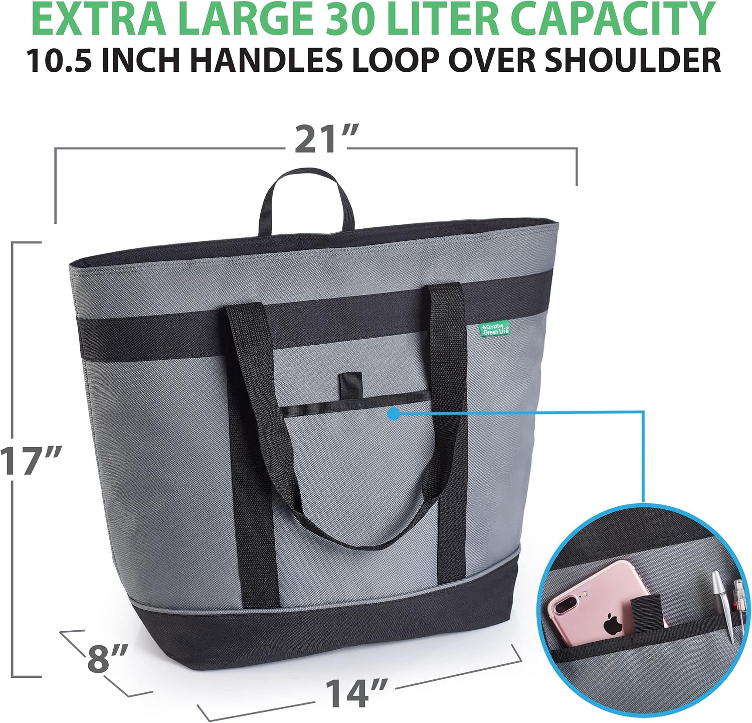 BOLSO TÉRMICO CREATIVE GREEN LIFE JUMBO 30 L GRIS - 2