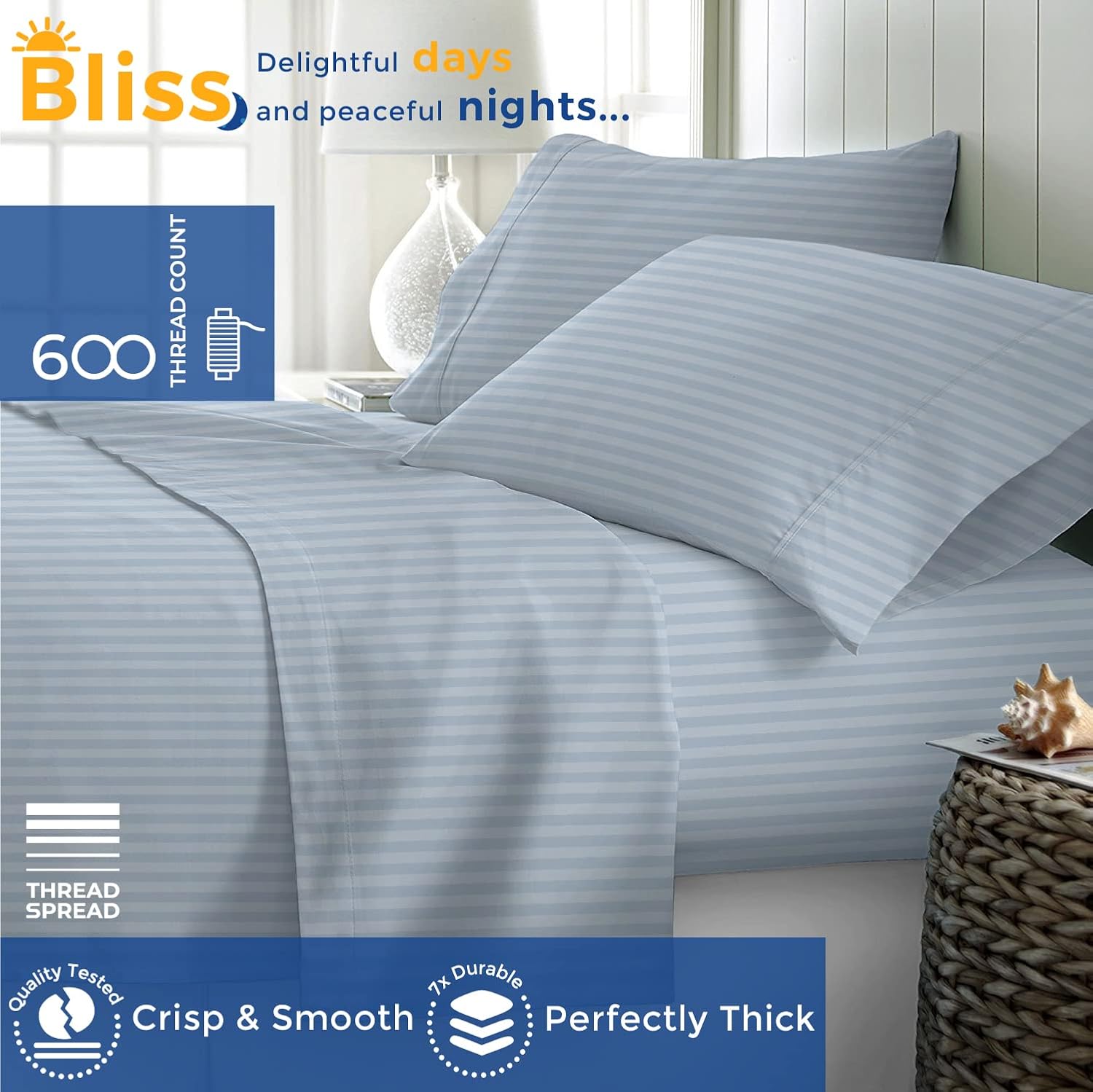 JUEGO DE SÁBANAS THREAD SPREAD EGYPTIAN COTTON KING SIZE 4 PIEZAS AZUL CLARO - 2