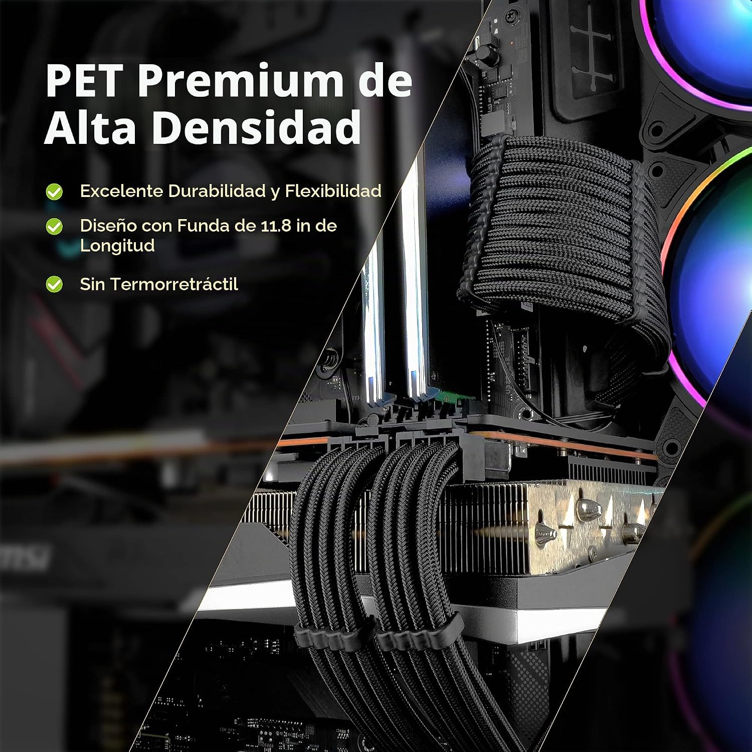 KIT DE EXTENSIÓN DE CABLE PSU EZDIY-FAB 18AWG ATX/EPS/PCIE 30CM NEGRO - 4