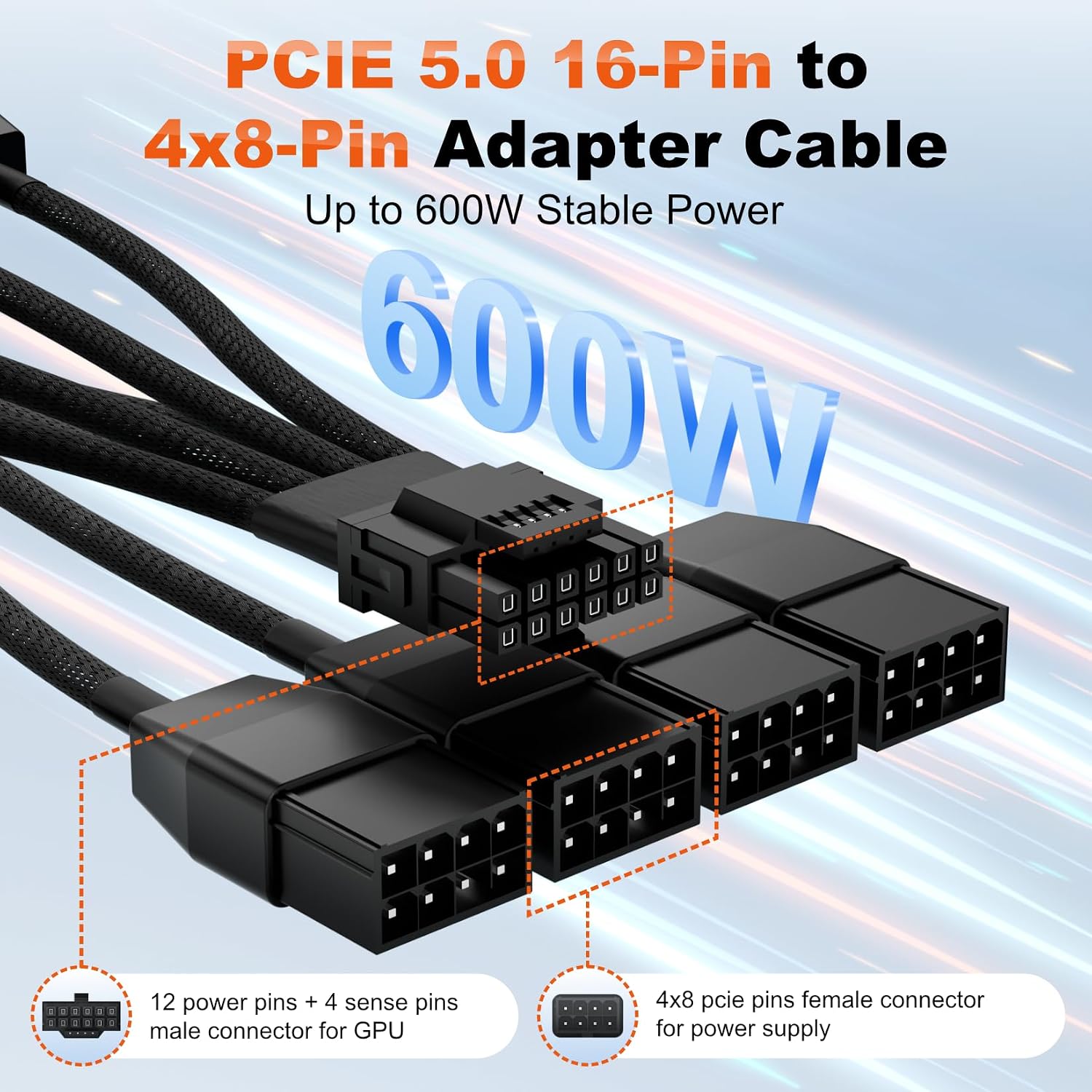CABLE 12VHPWR ALYYDBG 600W 16 PINES MACHO A 4X8 PINES HEMBRA PARA GPU - 3