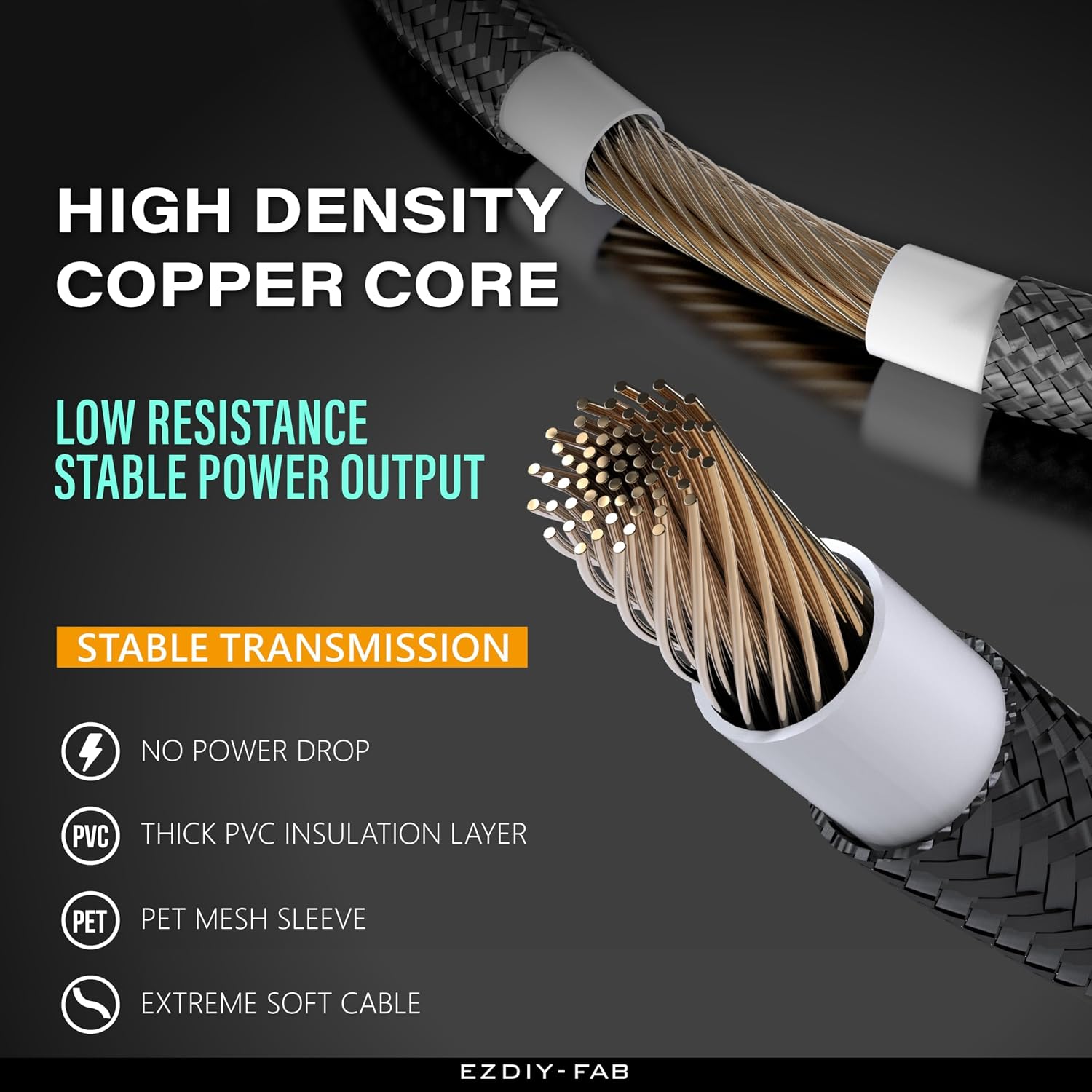 KIT DE EXTENSIÓN DE CABLE PSU EZDIY-FAB 18AWG ATX/EPS/PCIE 30CM CARBÓN - 2
