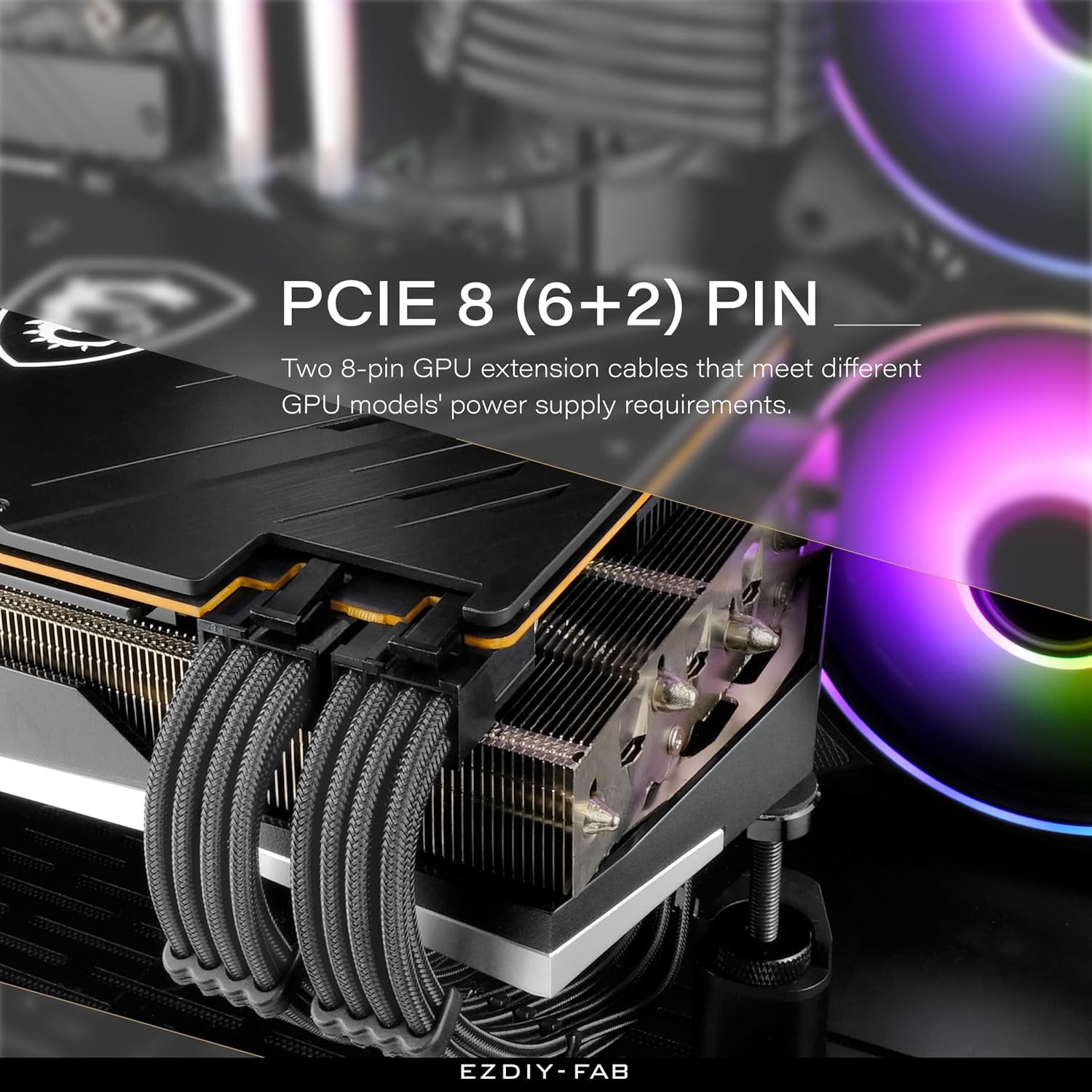 KIT DE EXTENSIÓN DE CABLE PSU EZDIY-FAB 18AWG ATX/EPS/PCIE 30CM CARBÓN - 5