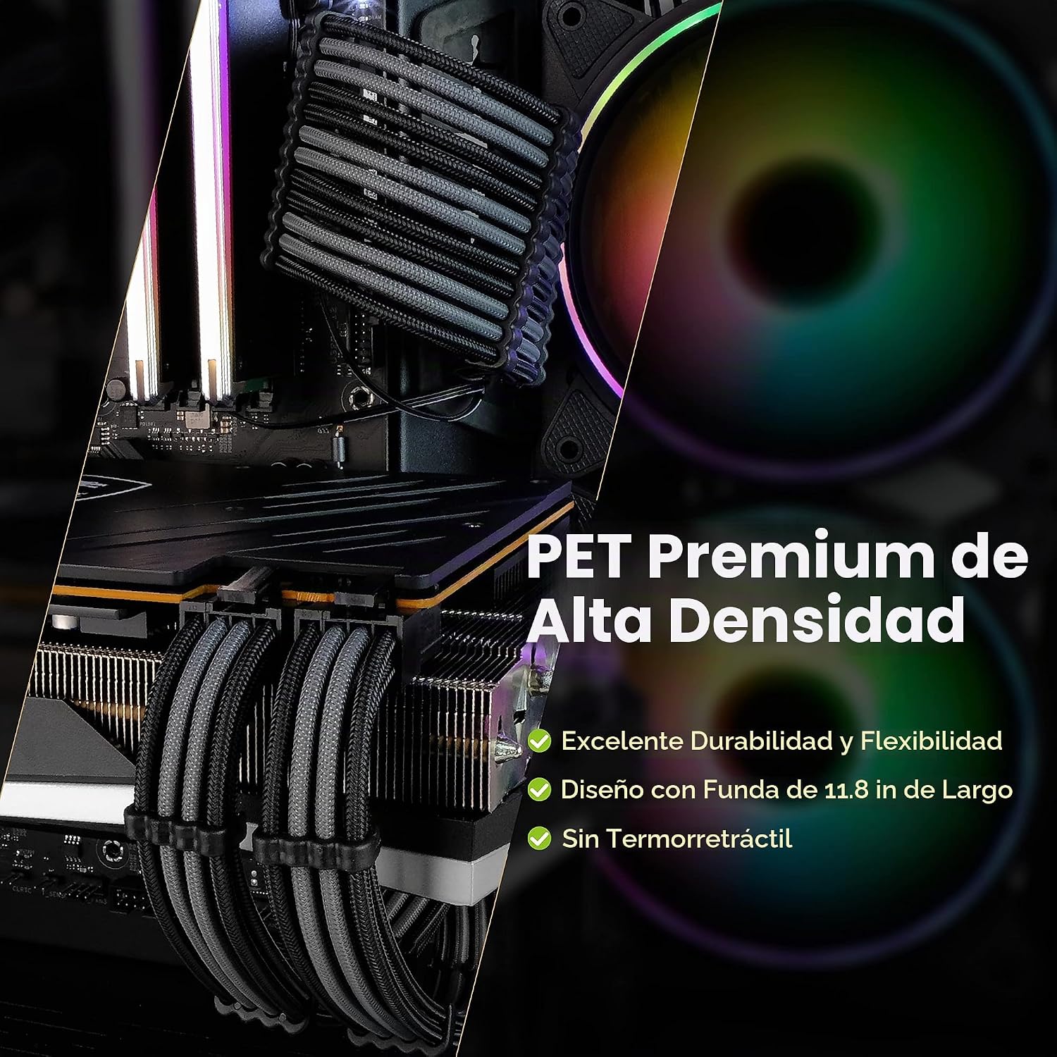 KIT DE EXTENSIÓN DE CABLES PSU EZDIY-FAB 18AWG ATX/EPS/PCIE 30CM NEGRO GRIS - 4