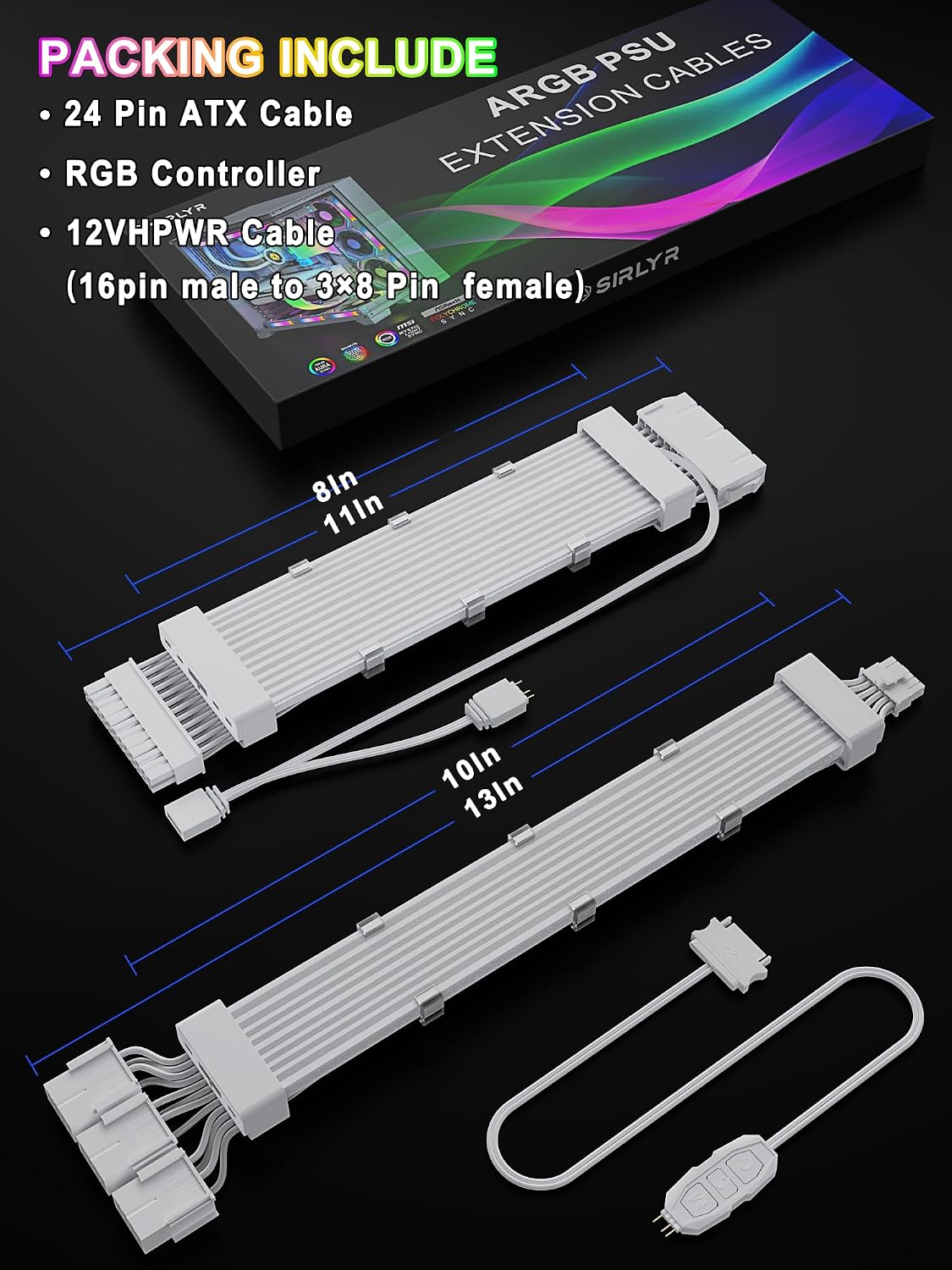 KIT DE EXTENSIÓN DE FUENTE DE PODER SIRLYR RGB 12VHPWR 24PIN Y 16 A 3×8 PIN PARA GPU - 5
