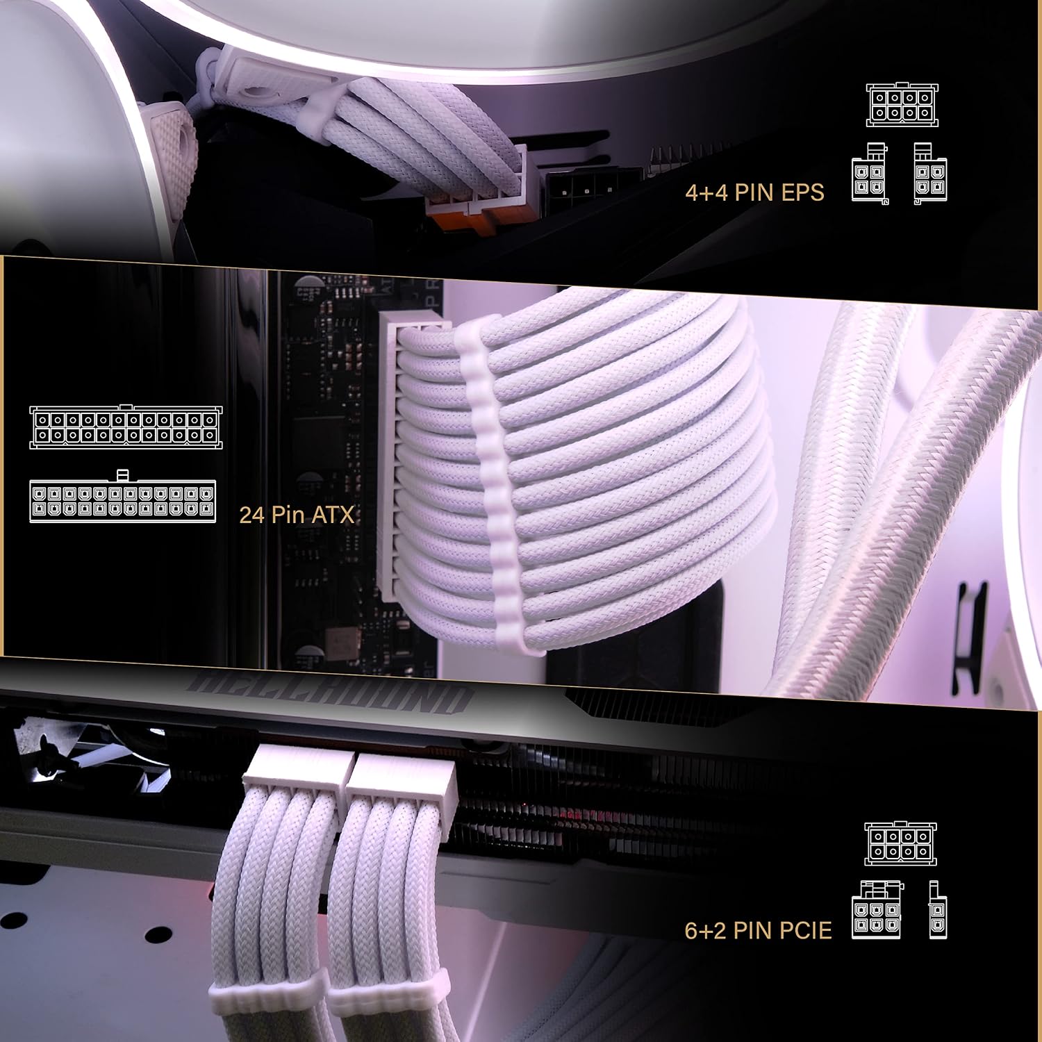 CABLE EXTENSOR PARA FUENTE DE PODER EZDIY-FAB 24PIN/8PIN A 6+2PIN/4+4PIN 30CM BLANCO - 2