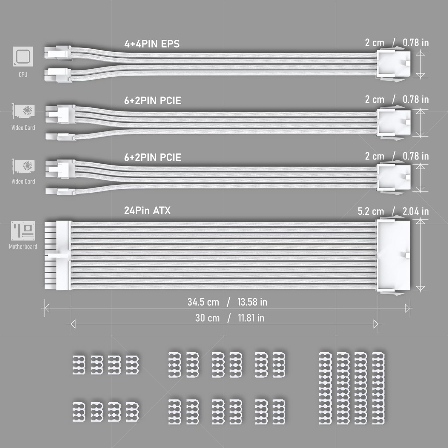 CABLE EXTENSOR PARA FUENTE DE PODER EZDIY-FAB 24PIN/8PIN A 6+2PIN/4+4PIN 30CM BLANCO - 3