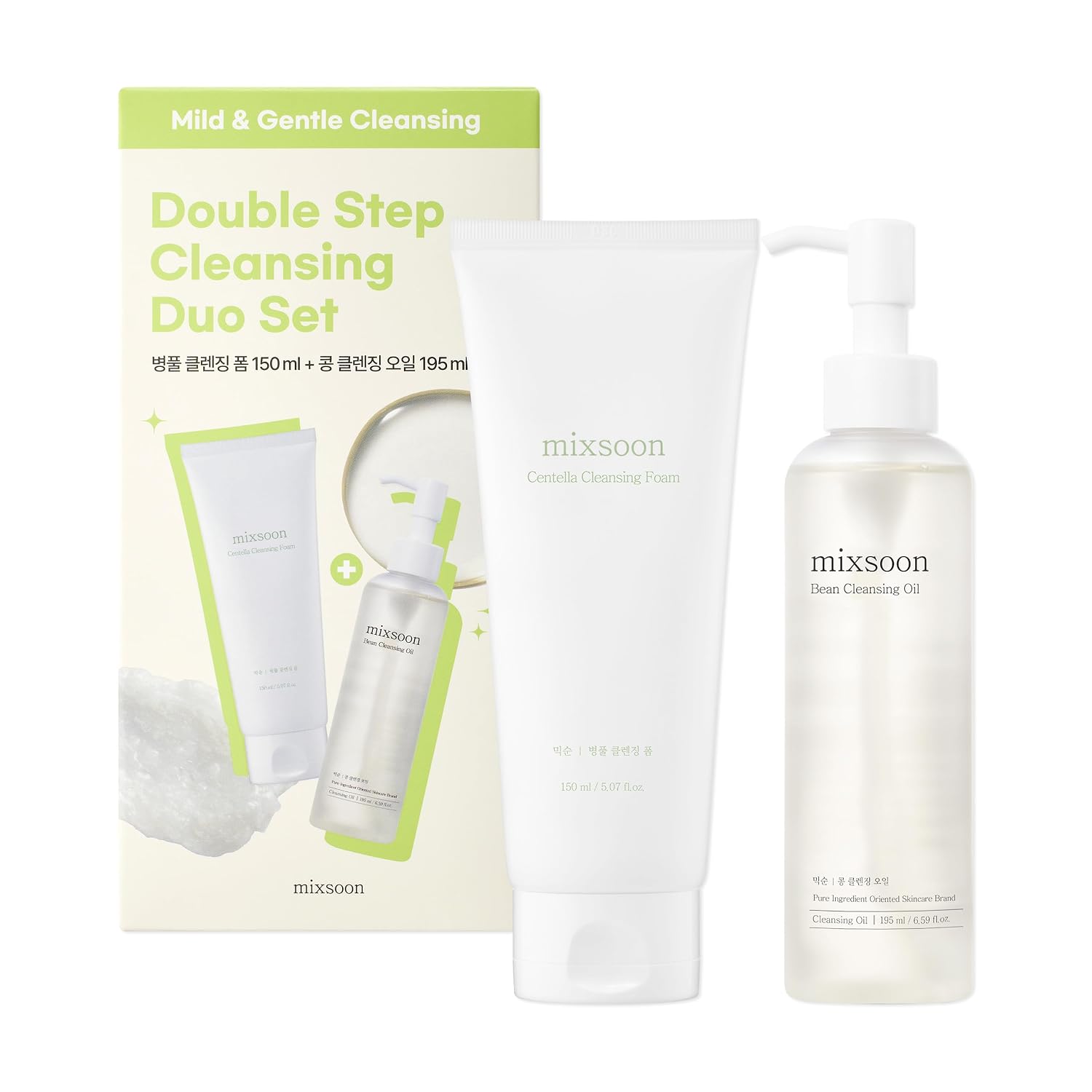SET DE LIMPIEZA FACIAL MIXSOON DOUBLE CLEANSING CICA FOAM Y BEAN CLEANSING OIL 150ML Y 195ML - 1