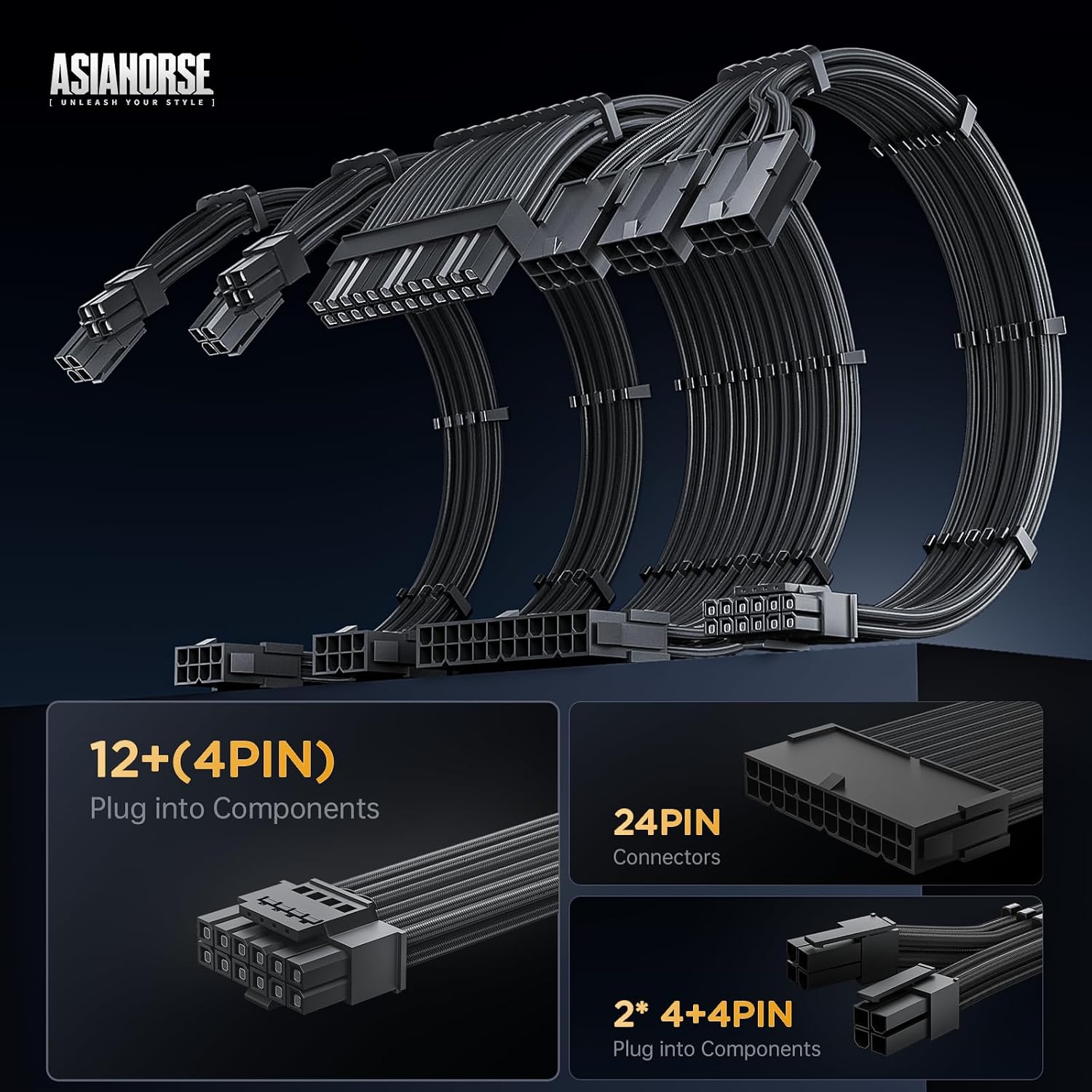 KIT DE EXTENSIÓN DE CABLE ASIAHORSE 12VHPWR 30 CM PARA PSU CON 24PIN ATX, 4+4PIN EPS Y 12+4PIN PCIE 5.0 - 3