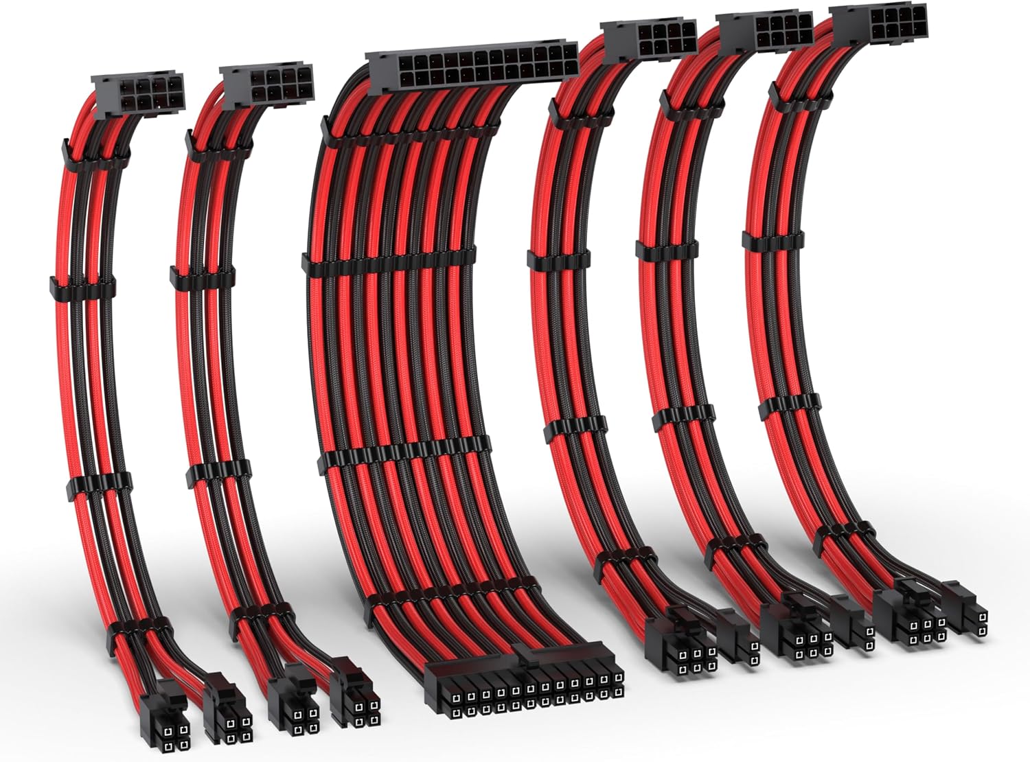 KIT DE EXTENSIÓN DE FUENTE DE PODER EZDIY-FAB 16AWG 300MM 24 PINES/2XEPS/3XPCIE NEGRO Y ROJO - 1
