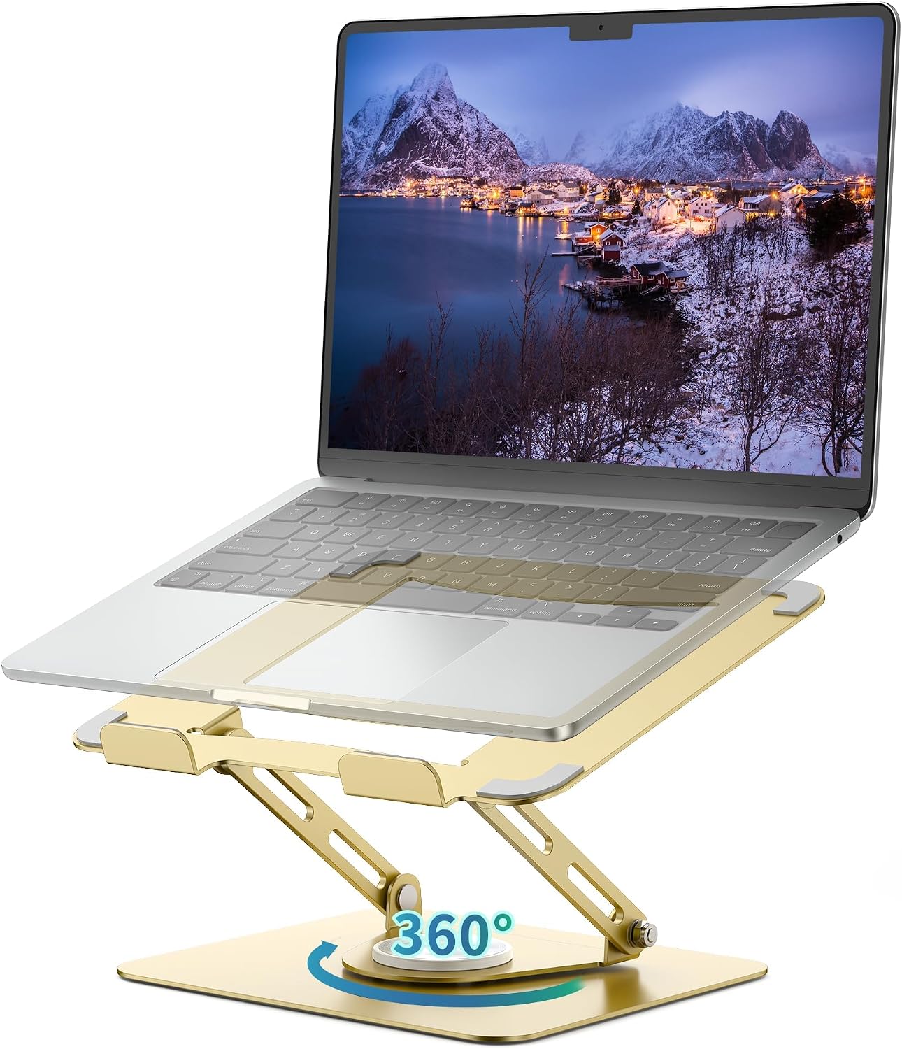 SOPORTE PARA LAPTOP ALASHI CON BASE GIRATORIA 360°, AJUSTABLE Y PLEGABLE, COMPATIBLE CON LAPTOPS DE 10 A 17 PULGADAS, DORADO - 1