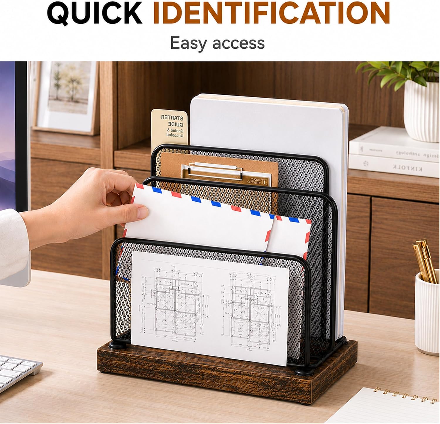 ORGANIZADOR DE SOBRES DE MADERA OPNICE MARRÓN - 4