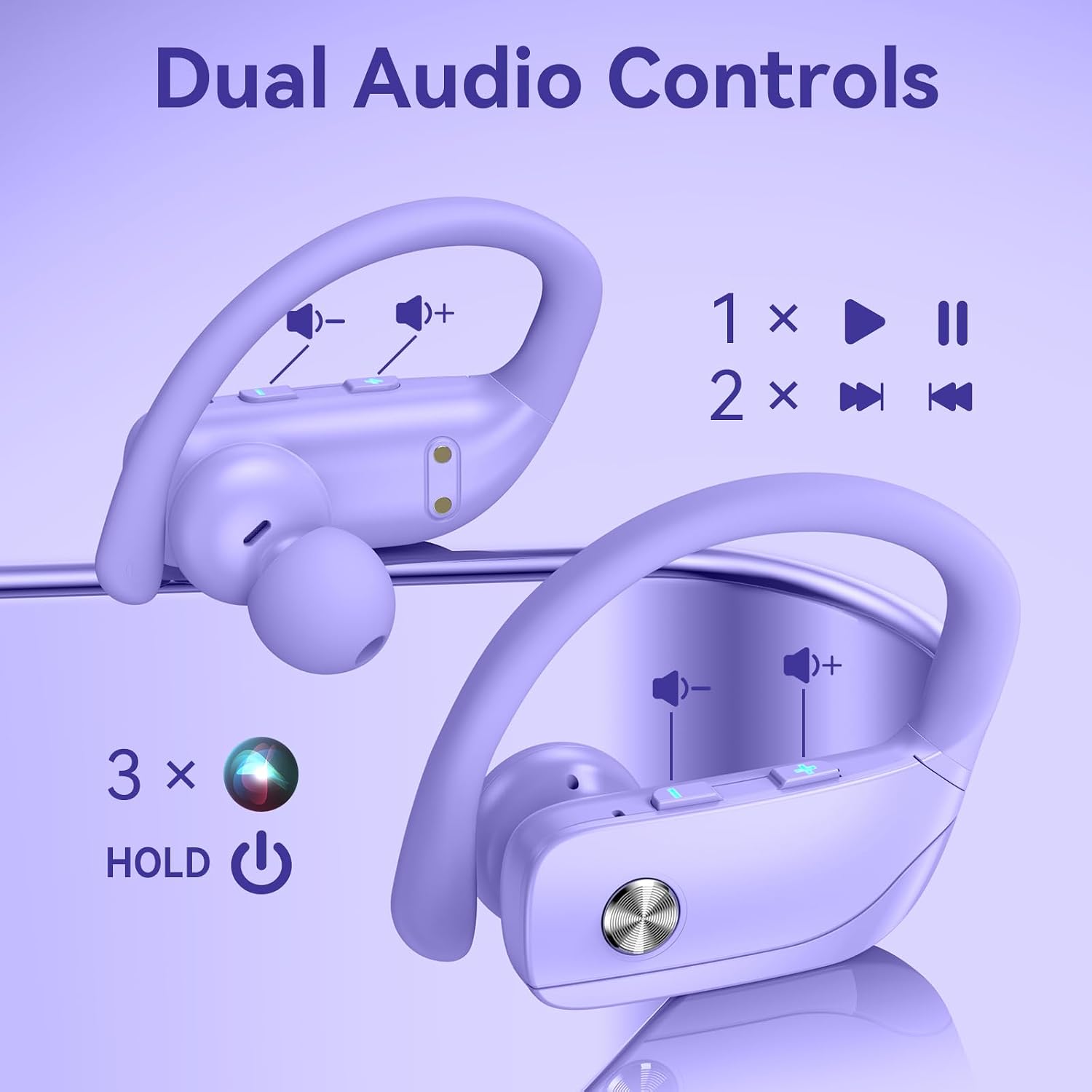 AUDÍFONOS INALÁMBRICOS BMANI EAR BUDS BLUETOOTH MORADO CON ESTUCHE LED Y GANCHO - 4