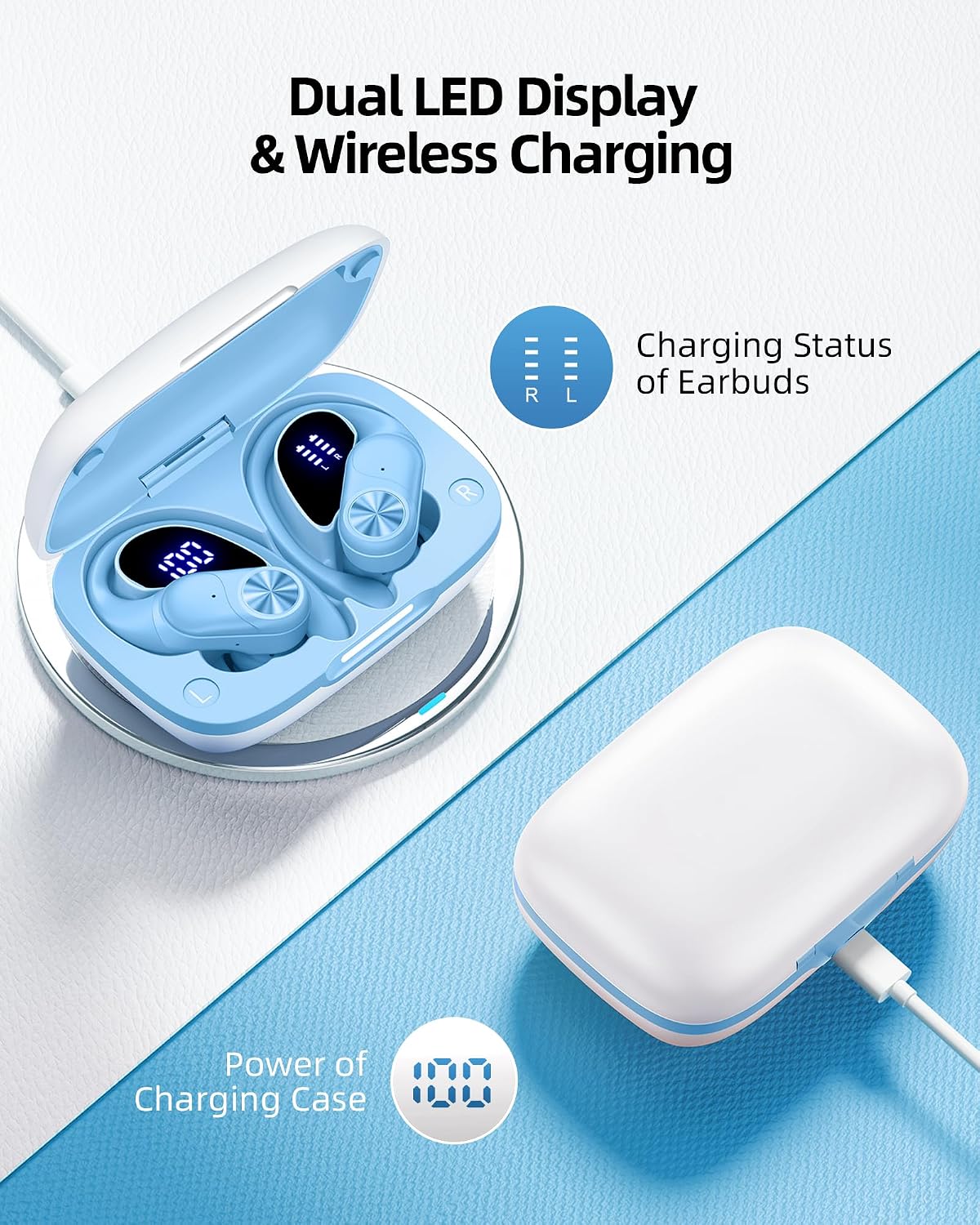 AUDÍFONOS BLUETOOTH POCBUDS TRUE WIRELESS AZUL CON 80 HORAS DE REPRODUCCIÓN Y CARGA INALÁMBRICA - 3